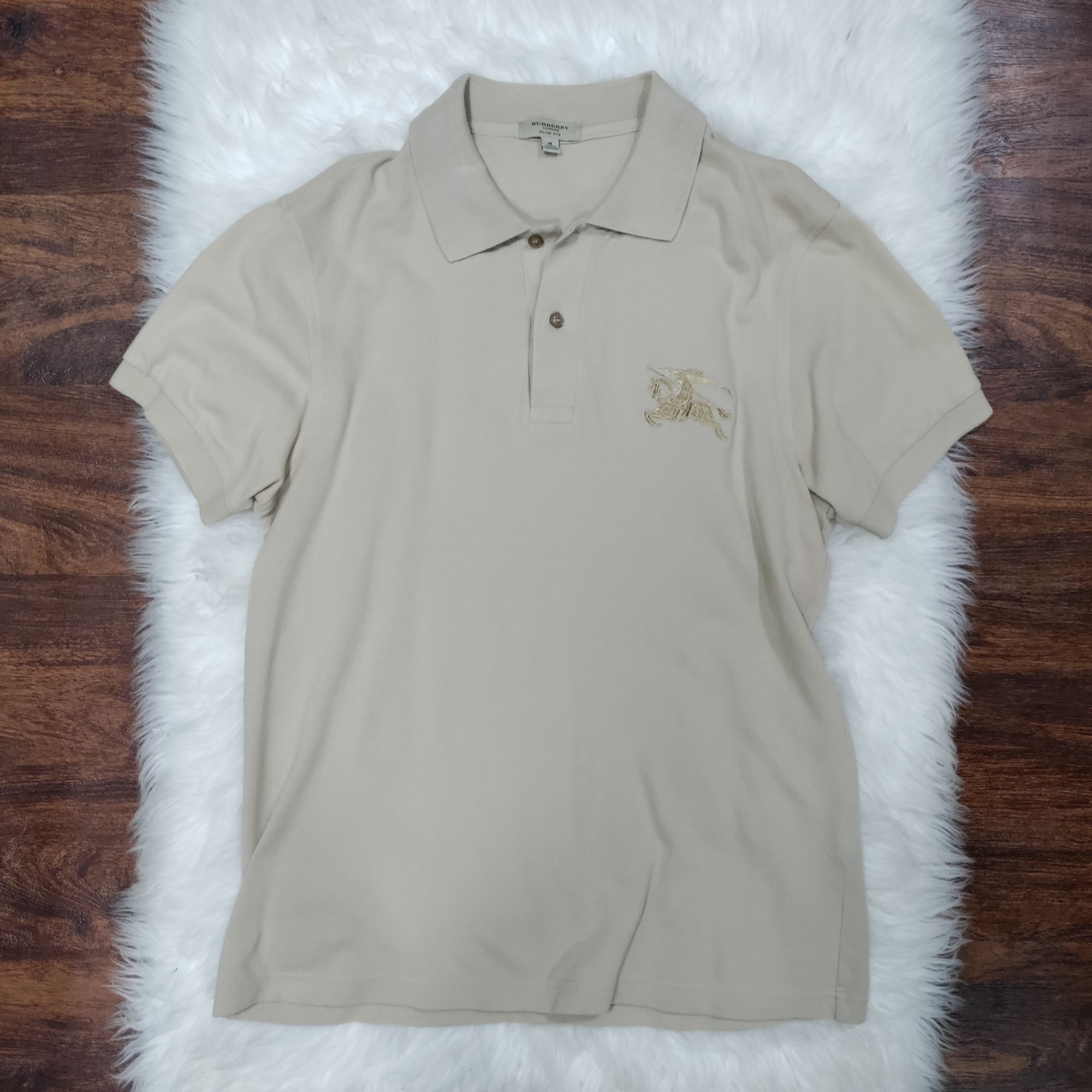 Burberry Burberry London Slim Fit Cotton Embroidered Logo Beige Polo Size US M / EU 48-50 / 2 - 3 Thumbnail