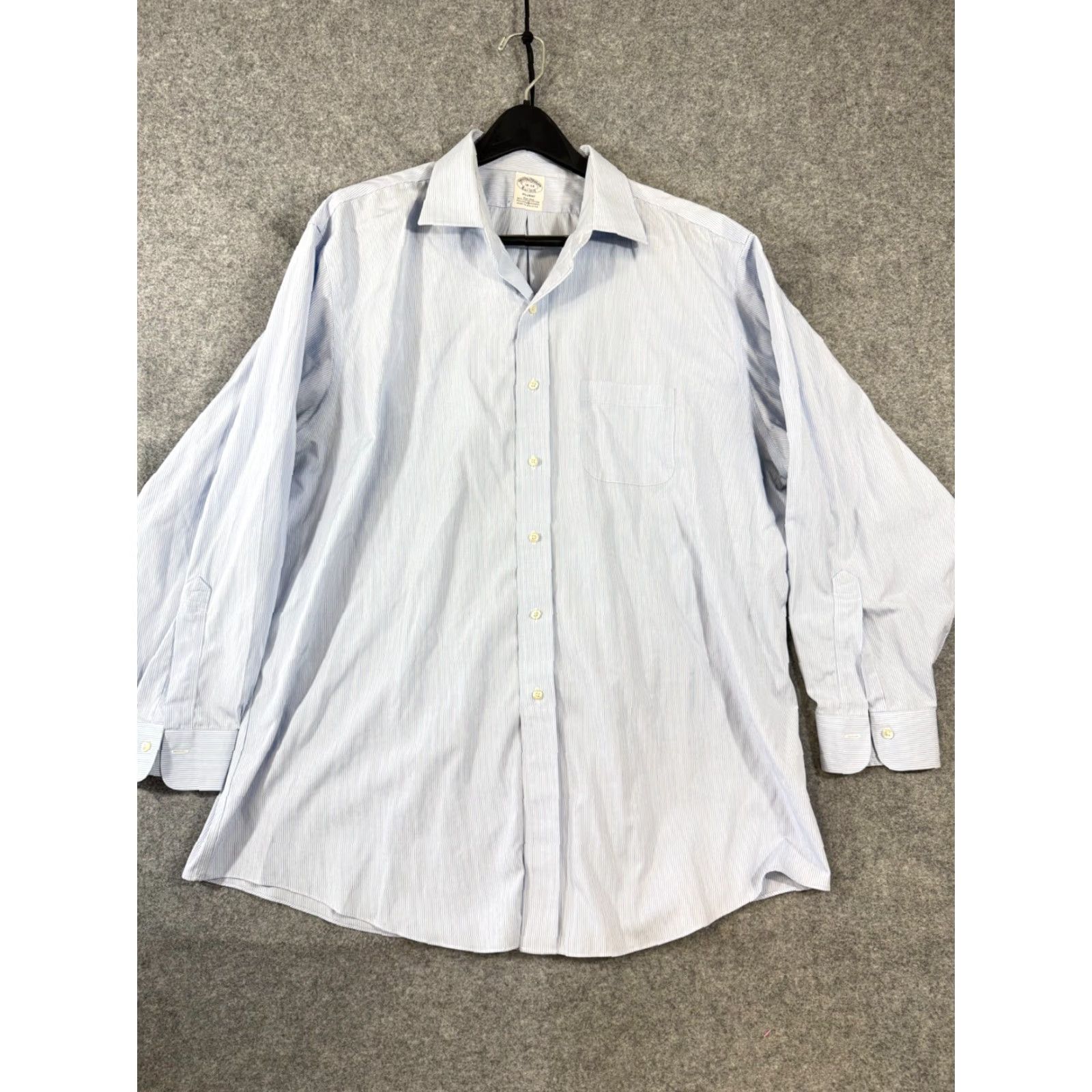 Brooks Brothers Brooks Brothers Regent Dress Shirt Mens 18-34 Blue Pinstriped Non-Iron Stretch Long Sleeve Regular Size 18 Chest 55in Blue Boys Mens? Size 48R - 3 Thumbnail