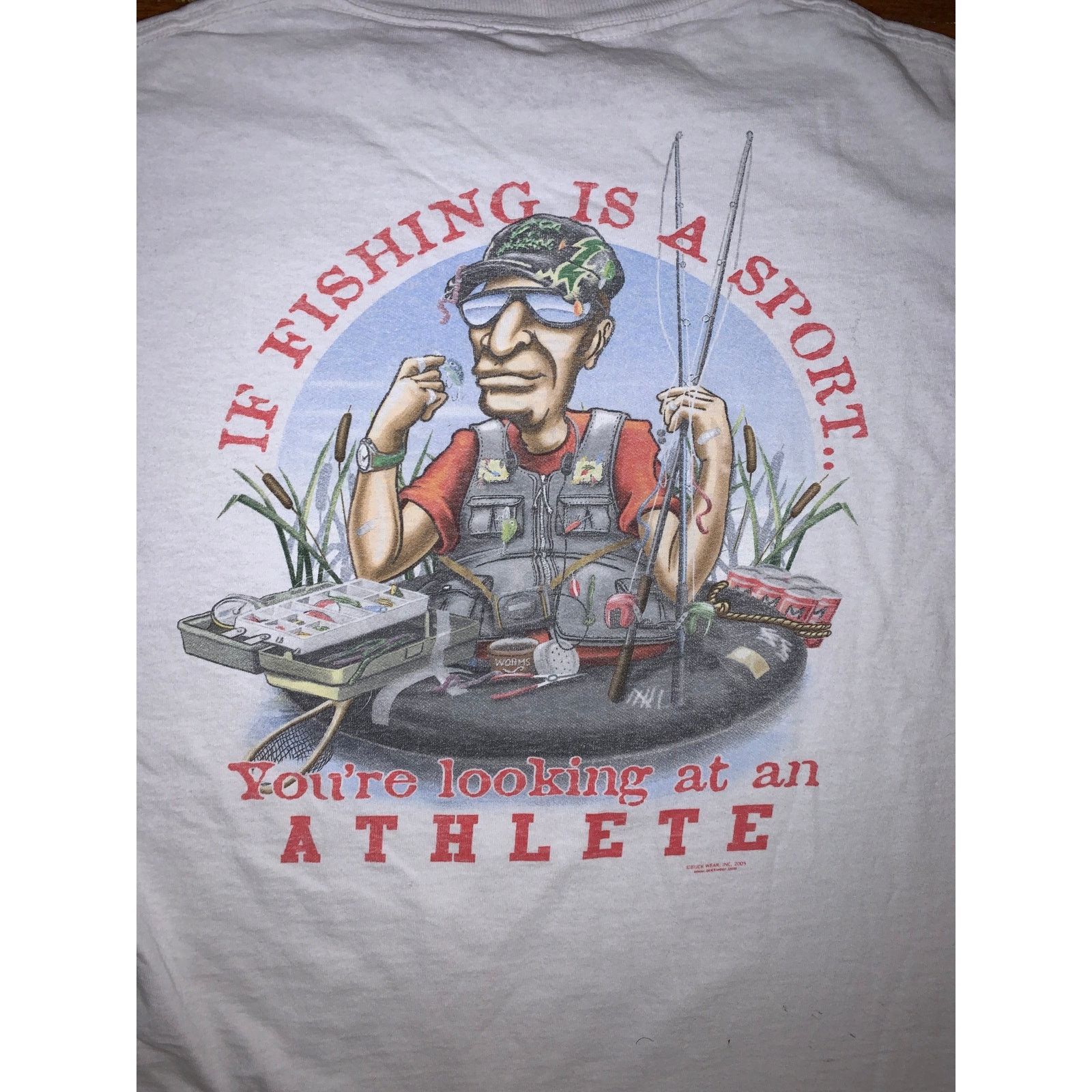 2005 Buck Wear Redneck Fishing T Shirt Delta Tag Large Tee