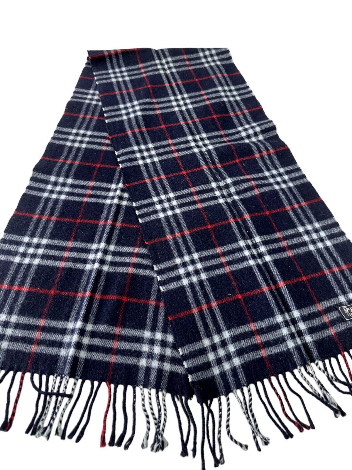 Burberry Burberrys Check Unisex Scarf Navy Blue 100% Lambswool Size ONE SIZE - 2 Thumbnail