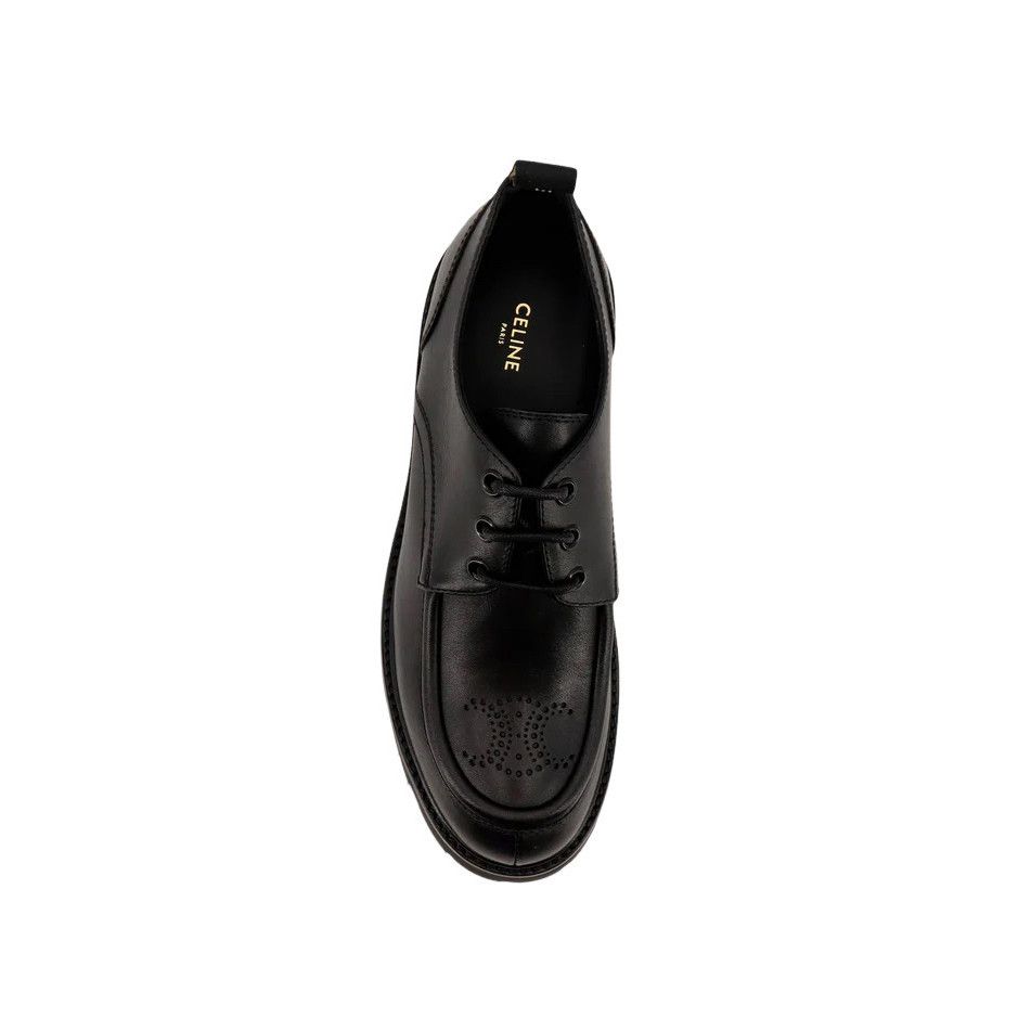 Celine CELINE $1250 Black Triomphe Derby Shoes New & Authentic (Wom Size US 6 / IT 36 - 4 Thumbnail