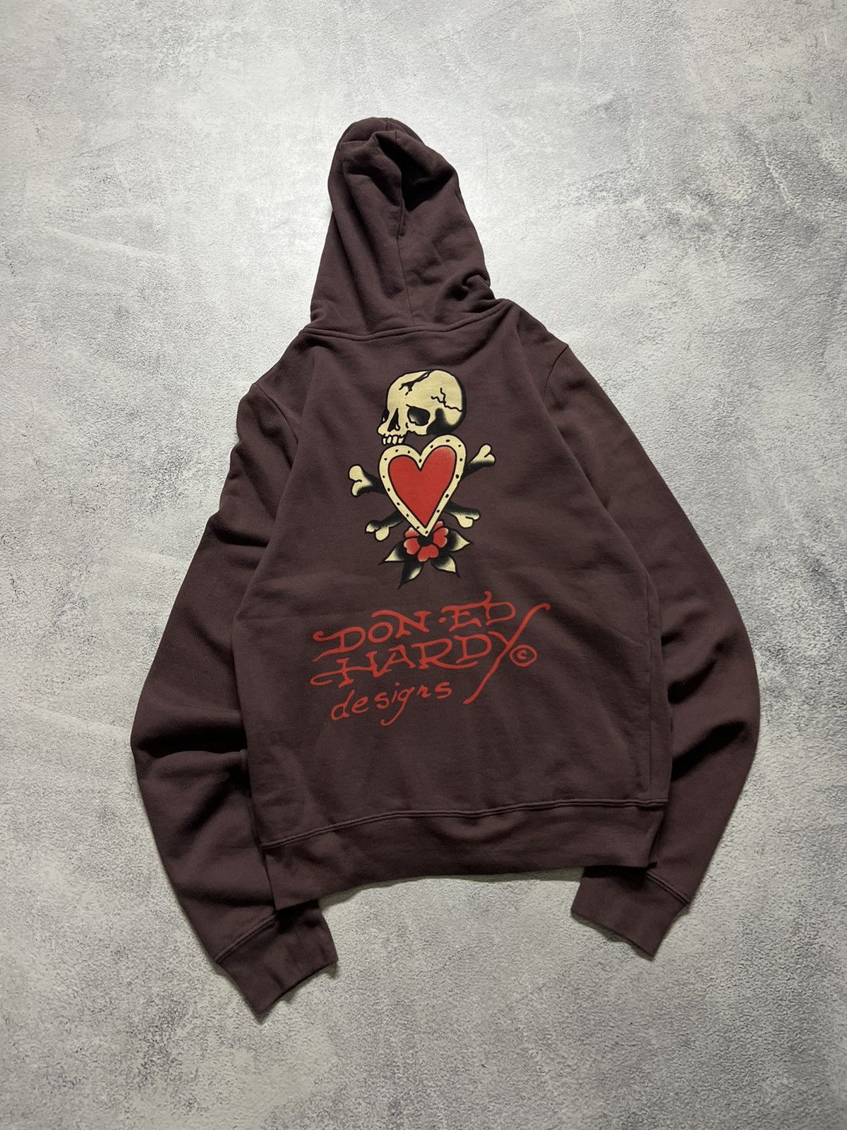 Ed Hardy Vintage Y2k Brown🤎 Ed Hardy Designs Skull Love Zip Hoode 00s Size L / US 10 / IT 46 - 5 Thumbnail