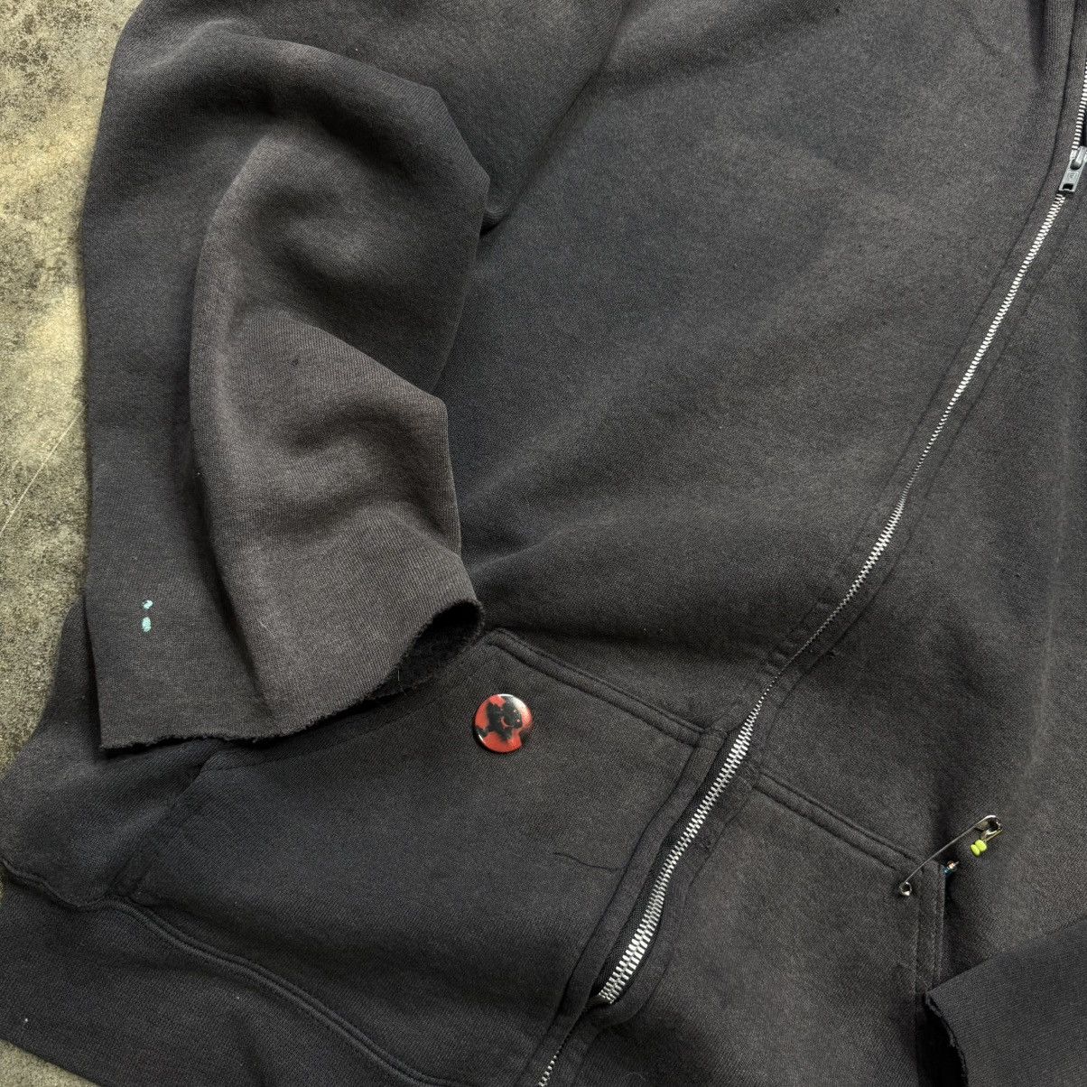 Vintage vintage faded black zip up baggy thrashed hoodie Size US XXL / EU 58 / 5 - 5 Thumbnail