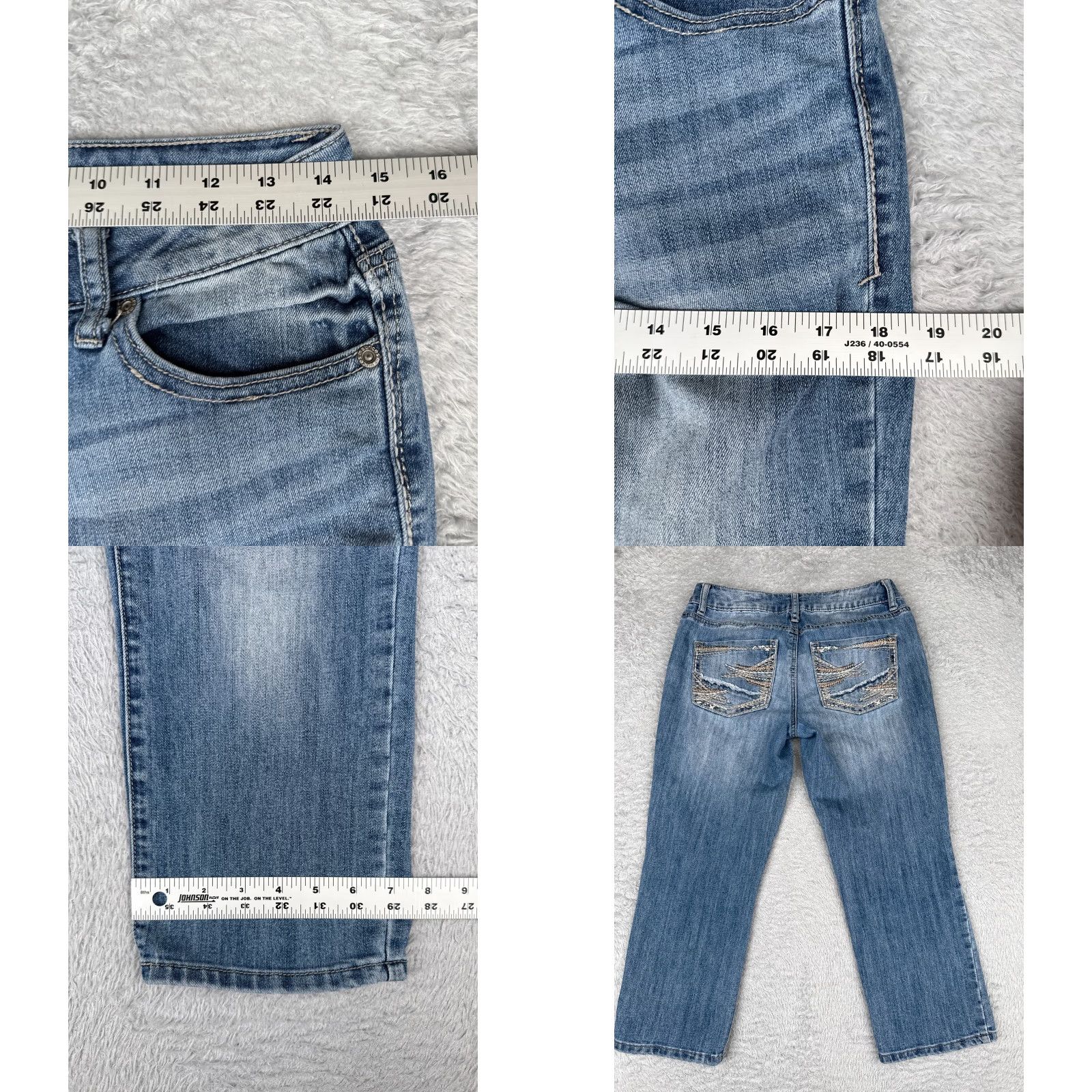 Vintage Maurices Jeans Womens Capri Cotton Blue Denim 2 29x23 Low Embroidered 5-Pocket Distressed Comfort Stretch Size 26" / US 2 / IT 38 - 9 Thumbnail