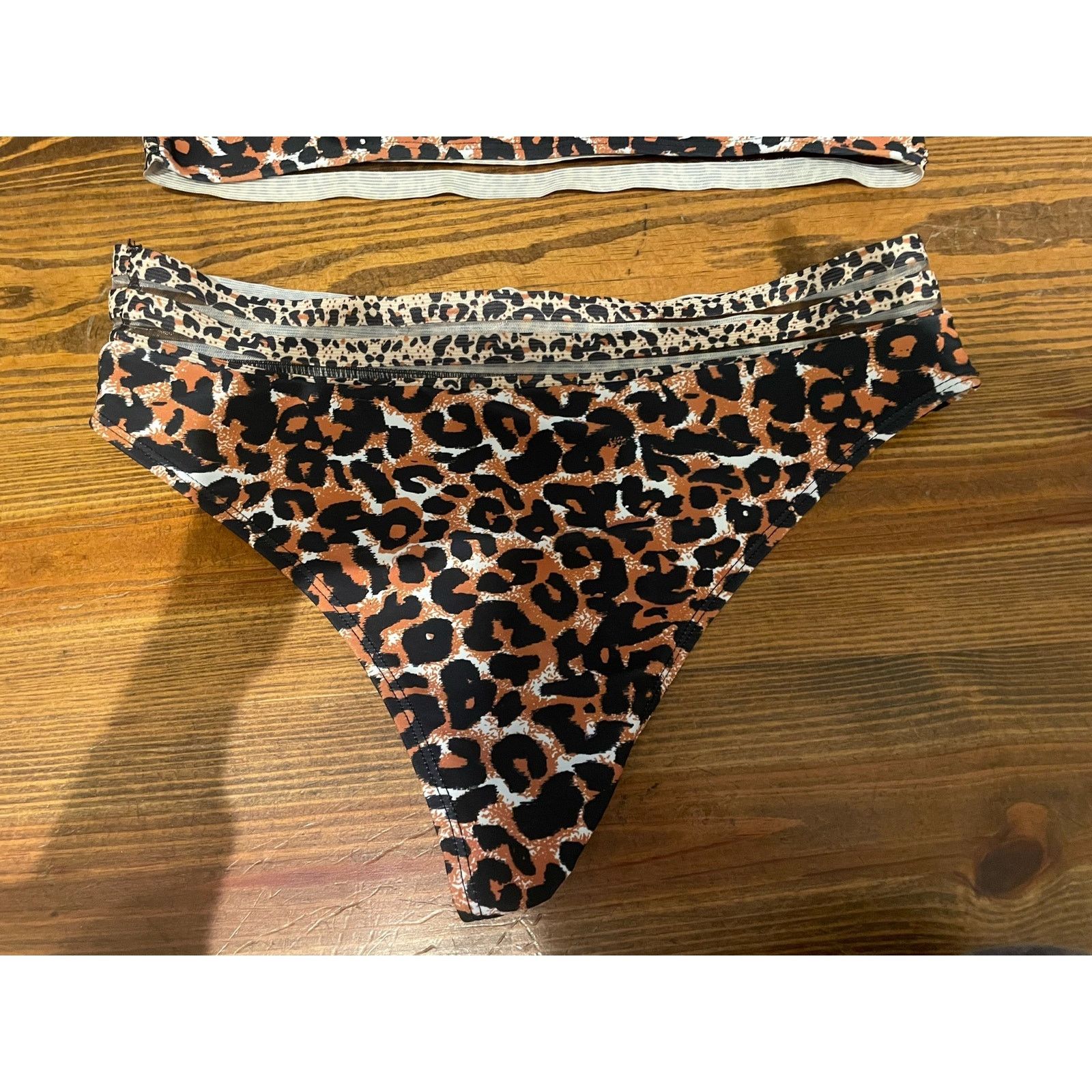 Other Cheetah Print Mesh Panel Hight Waisted Bandeau Bikini,size L Size ONE SIZE - 5 Thumbnail