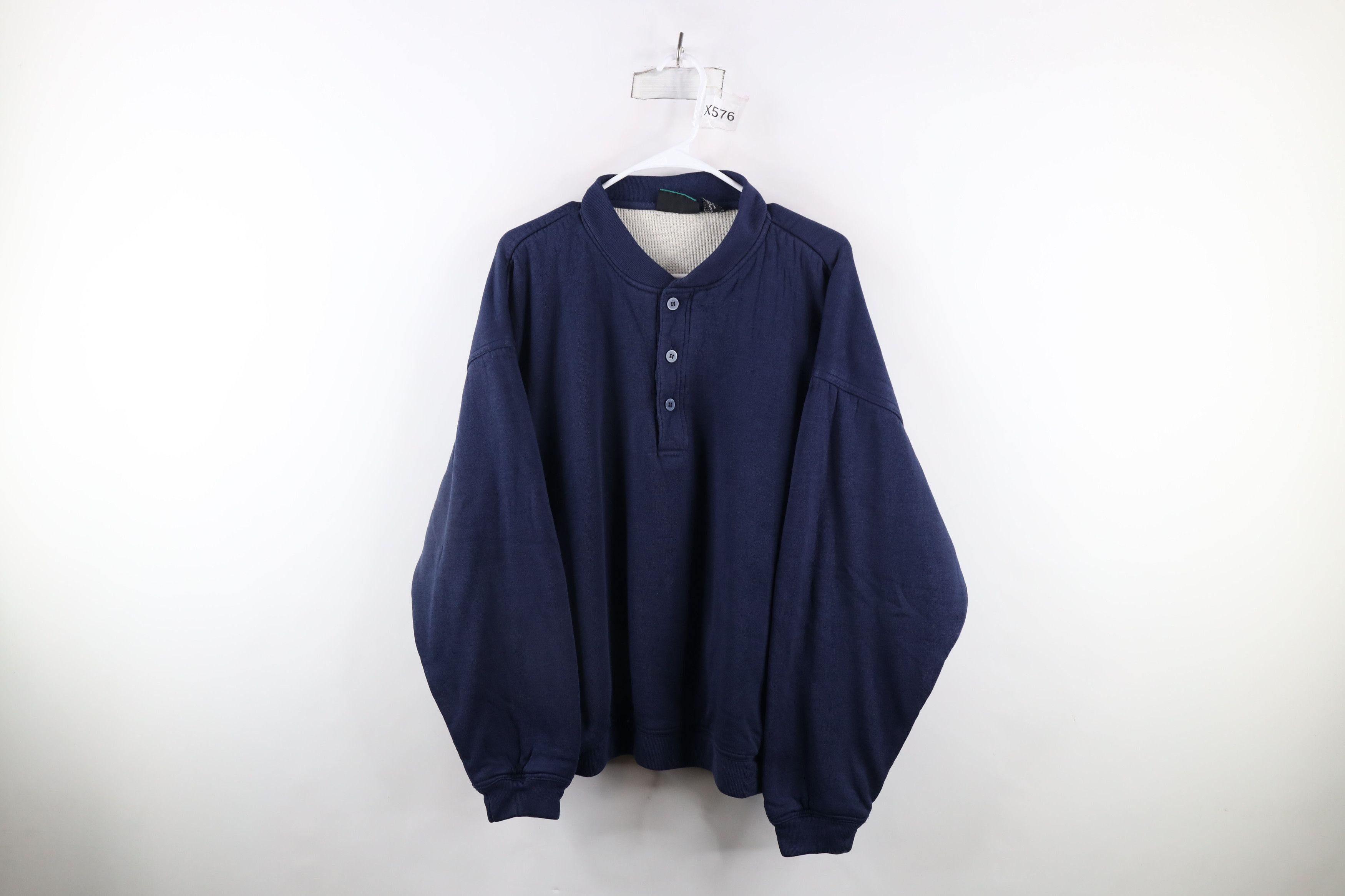Vintage Vintage 90s Streetwear Thermal Waffle Knit Lined Sweatshirt Size US XL / EU 56 / 4 - 1 Thumbnail