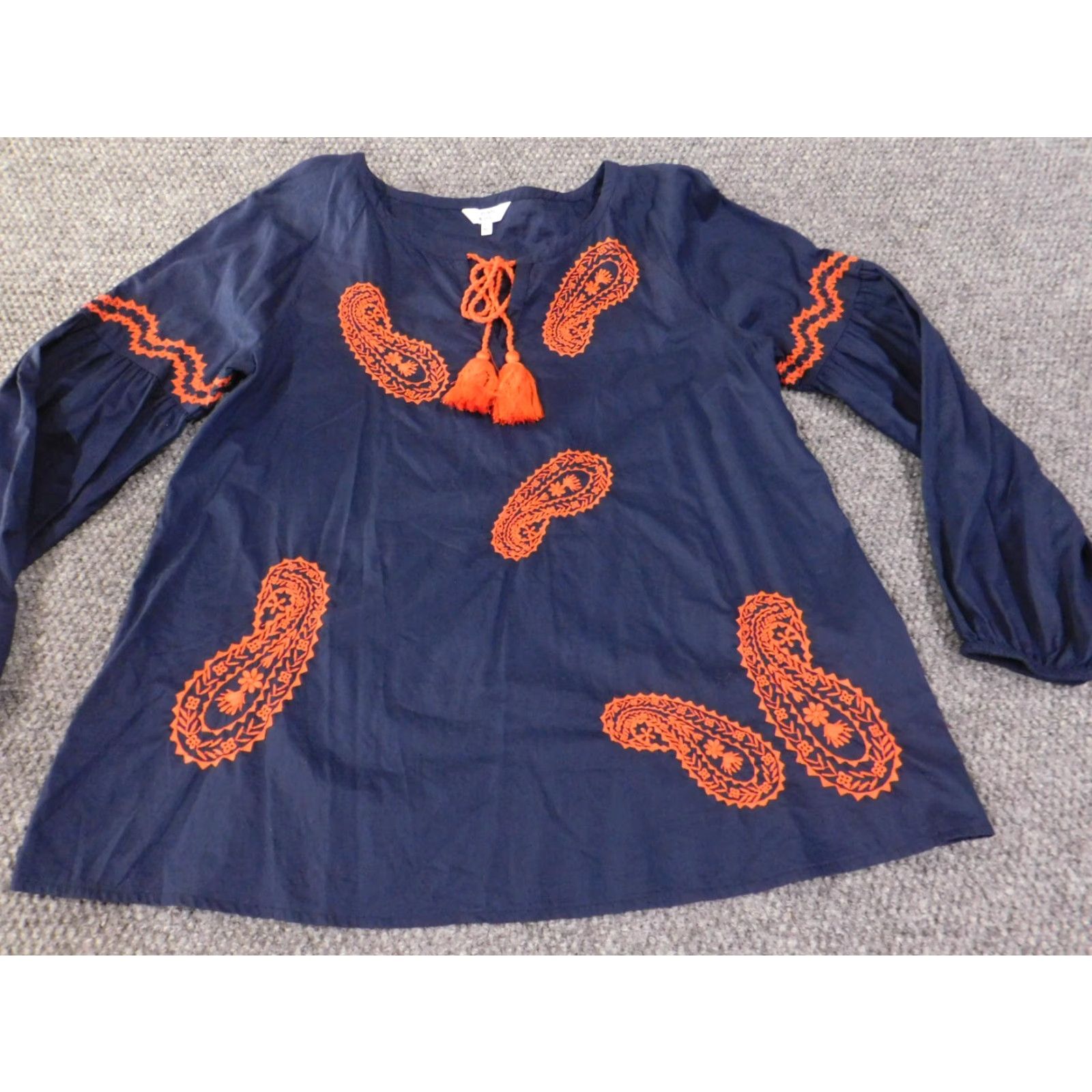 Vintage Crown & Ivy Blouse Shirt Womens Small Blue Geometric Embroidered Round Neck Cotton Polyester Rayon Casual Button Up Size S / US 4 / IT 40 - 4 Thumbnail