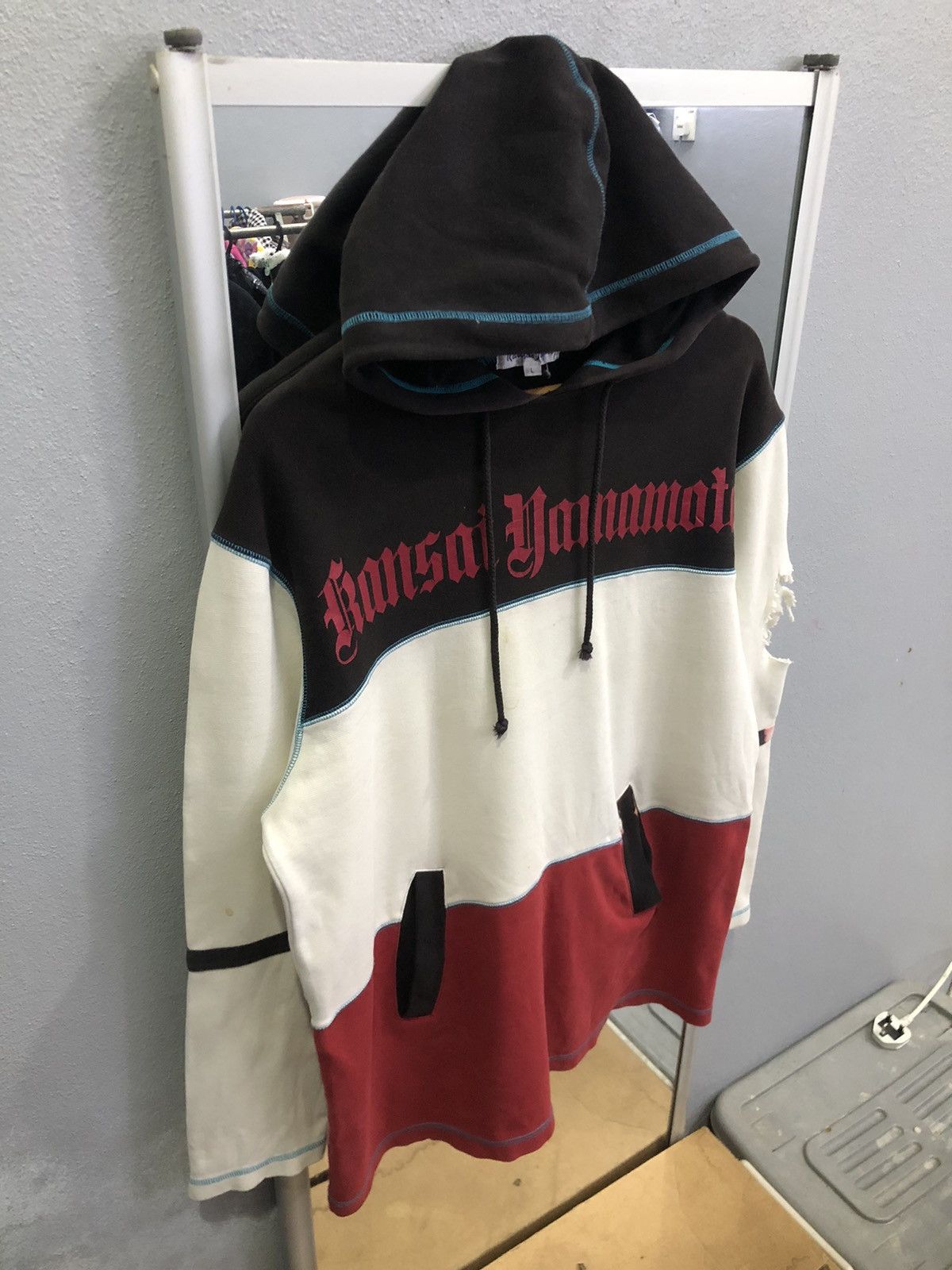 Kansai Yamamoto Vintage 90s Kansai Yamamoto Spellout Cut & Sew Hoodie Size US L / EU 52-54 / 3 - 3 Thumbnail