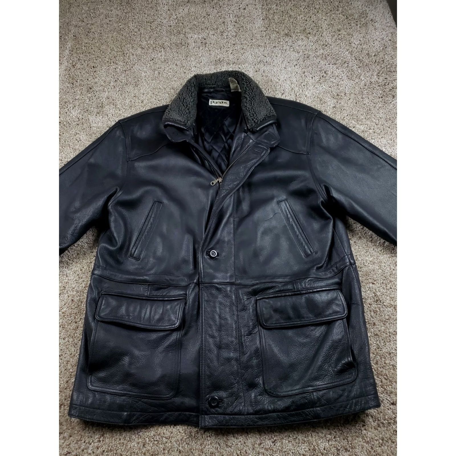 Vintage VINTAGE Paradox Leather Jacket XLT Mens Black Lined Full Zip Pockets Size US XL / EU 56 / 4 - 3 Thumbnail