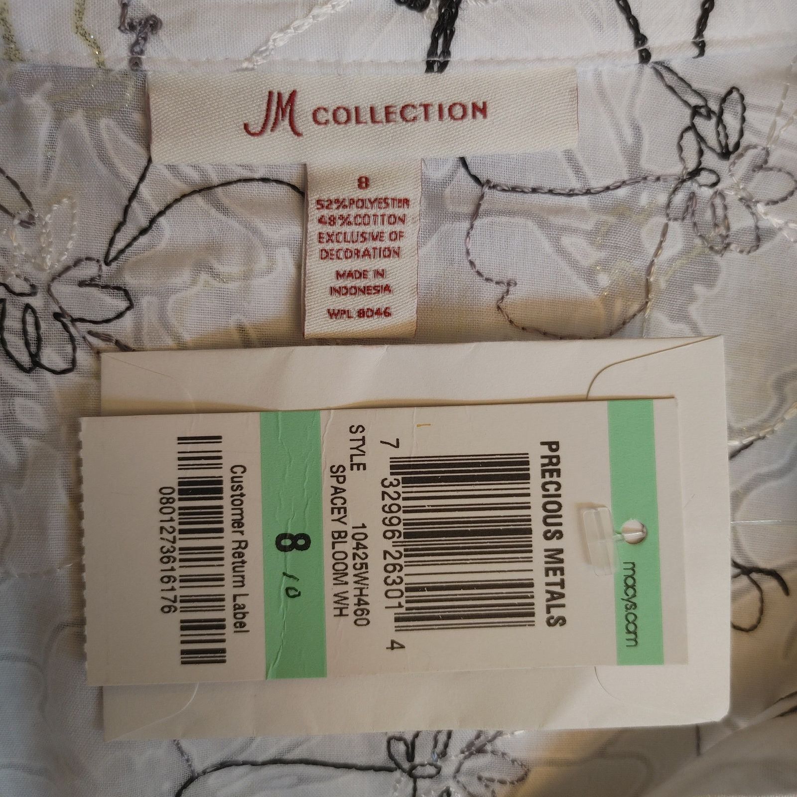 Other JM Collections Women's 8 White/Black Floral Bttn Front Shirt Size M / US 6-8 / IT 42-44 - 3 Thumbnail