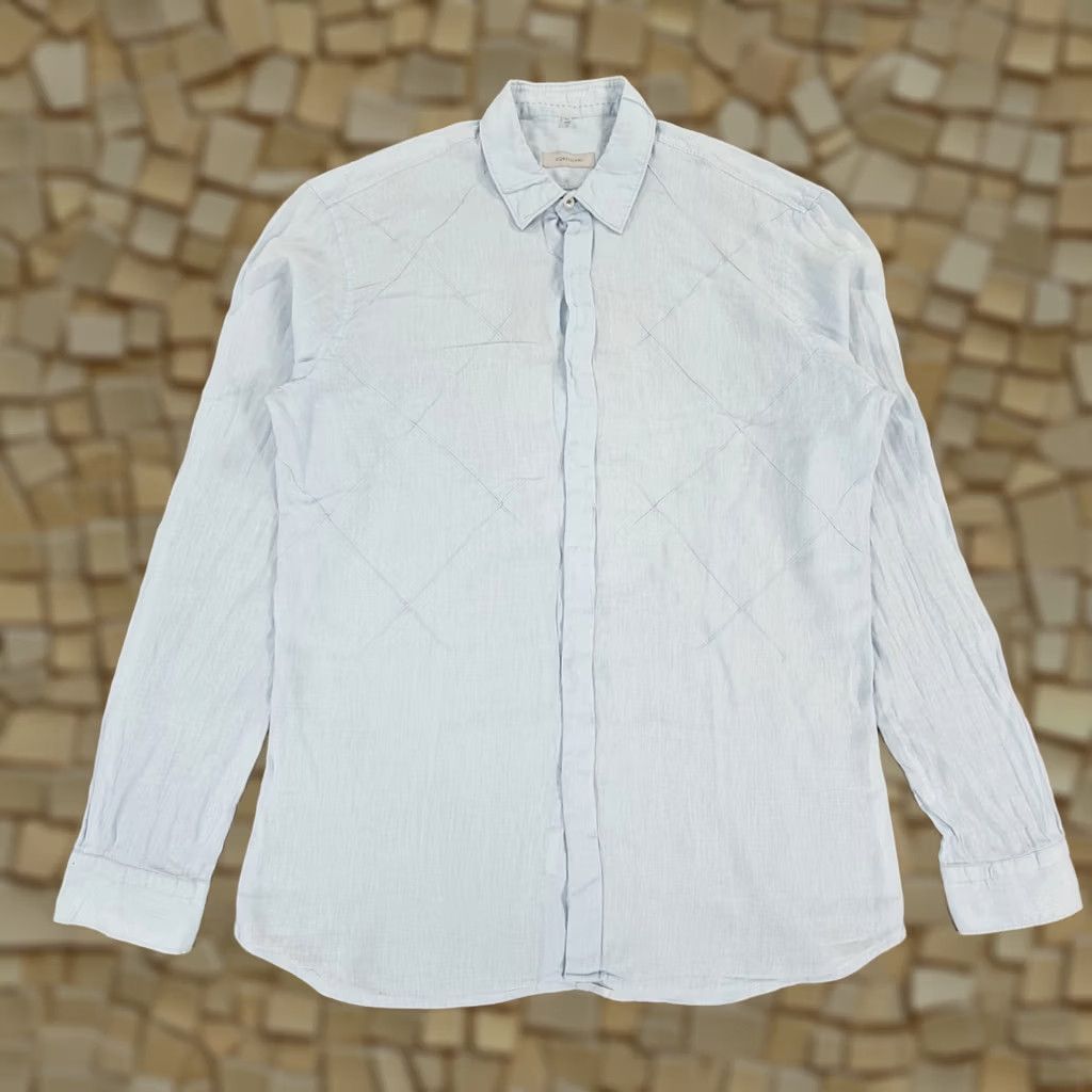 Vintage Cortigiani Mens Shirt Blue XL 56 Linen Button-Up Quilted Breathable Summer Size US XL / EU 56 / 4 - 1 Thumbnail