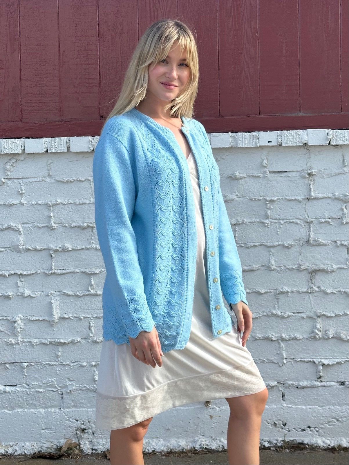 Vintage Vintage Baby Blue Cardigan Sweater Size S / US 4 / IT 40 - 4 Thumbnail