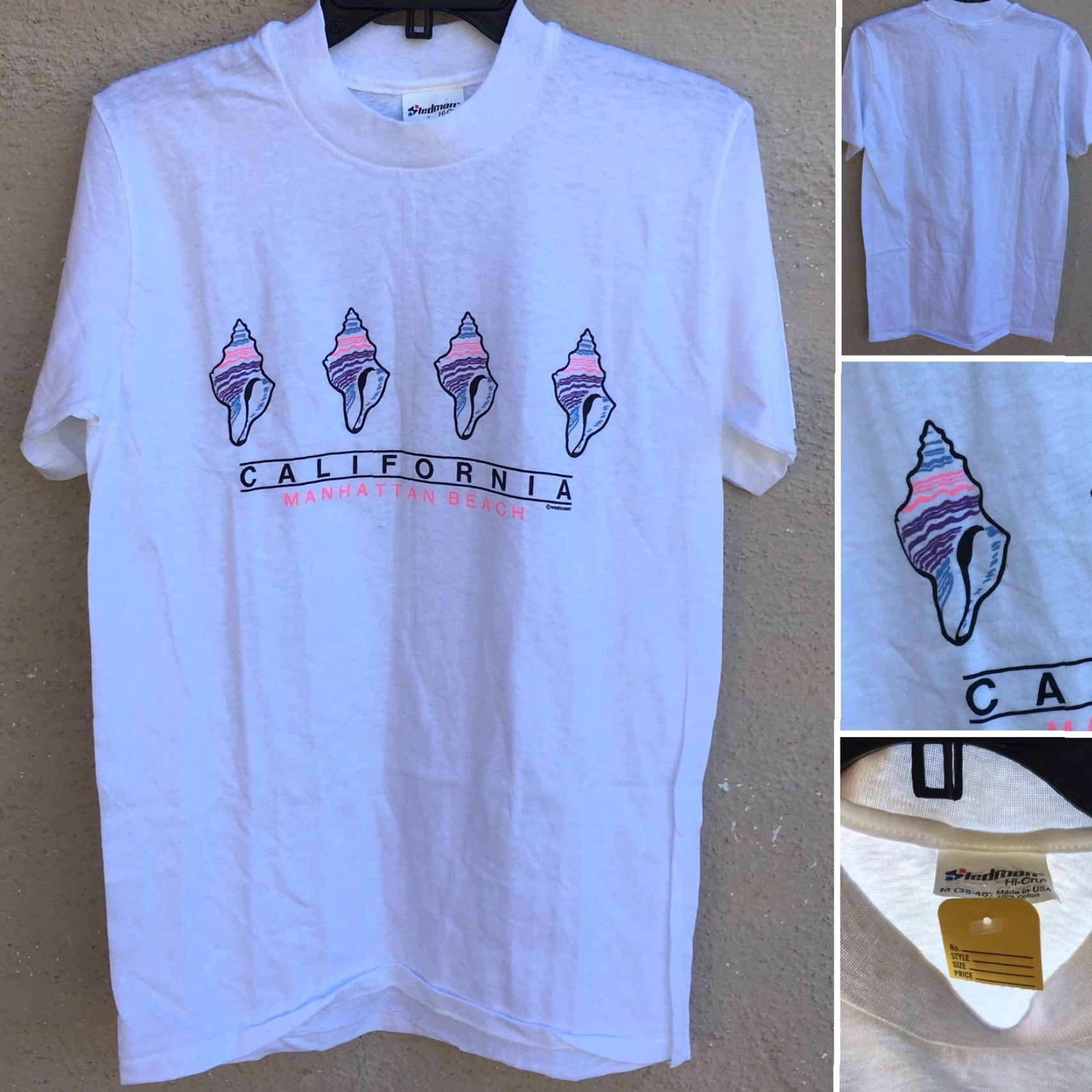 Vintage VINTAGE California Manhattan Beach T-Shirt Stedman M 38-40 White Graphic Tee Mens 1980s/1990s Size US M / EU 48-50 / 2 - 7 Thumbnail