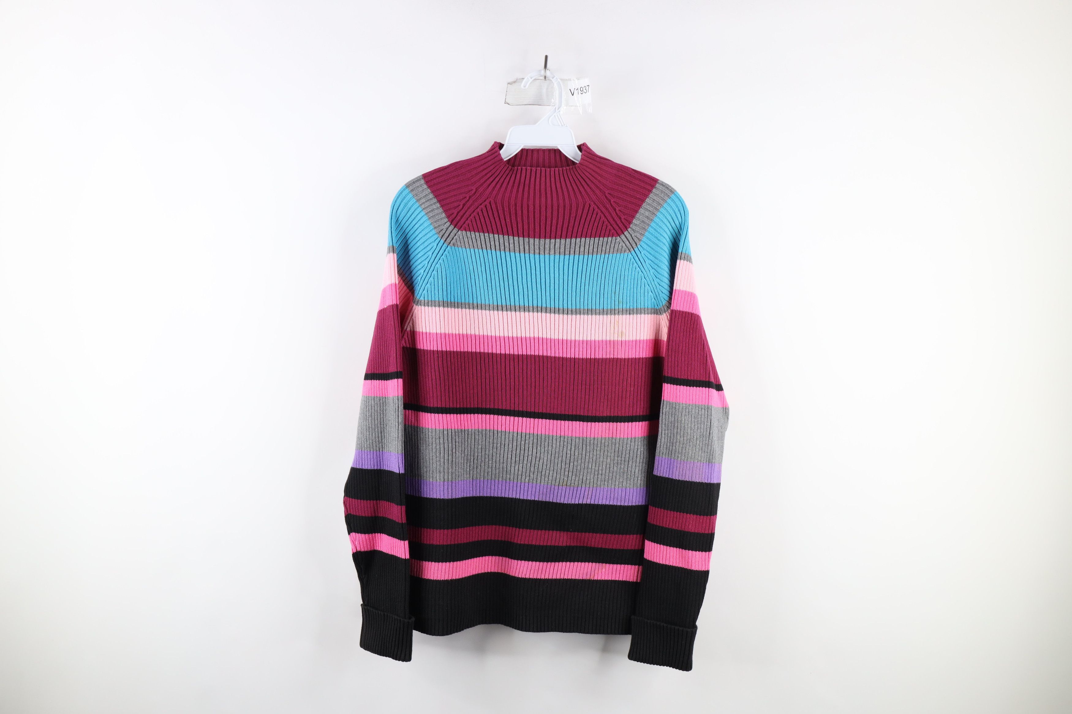 Vintage Vintage 90s Streetwear Striped Ribbed Knit Mock Neck Sweater Size XL / US 12-14 / IT 48-50 - 1 Thumbnail