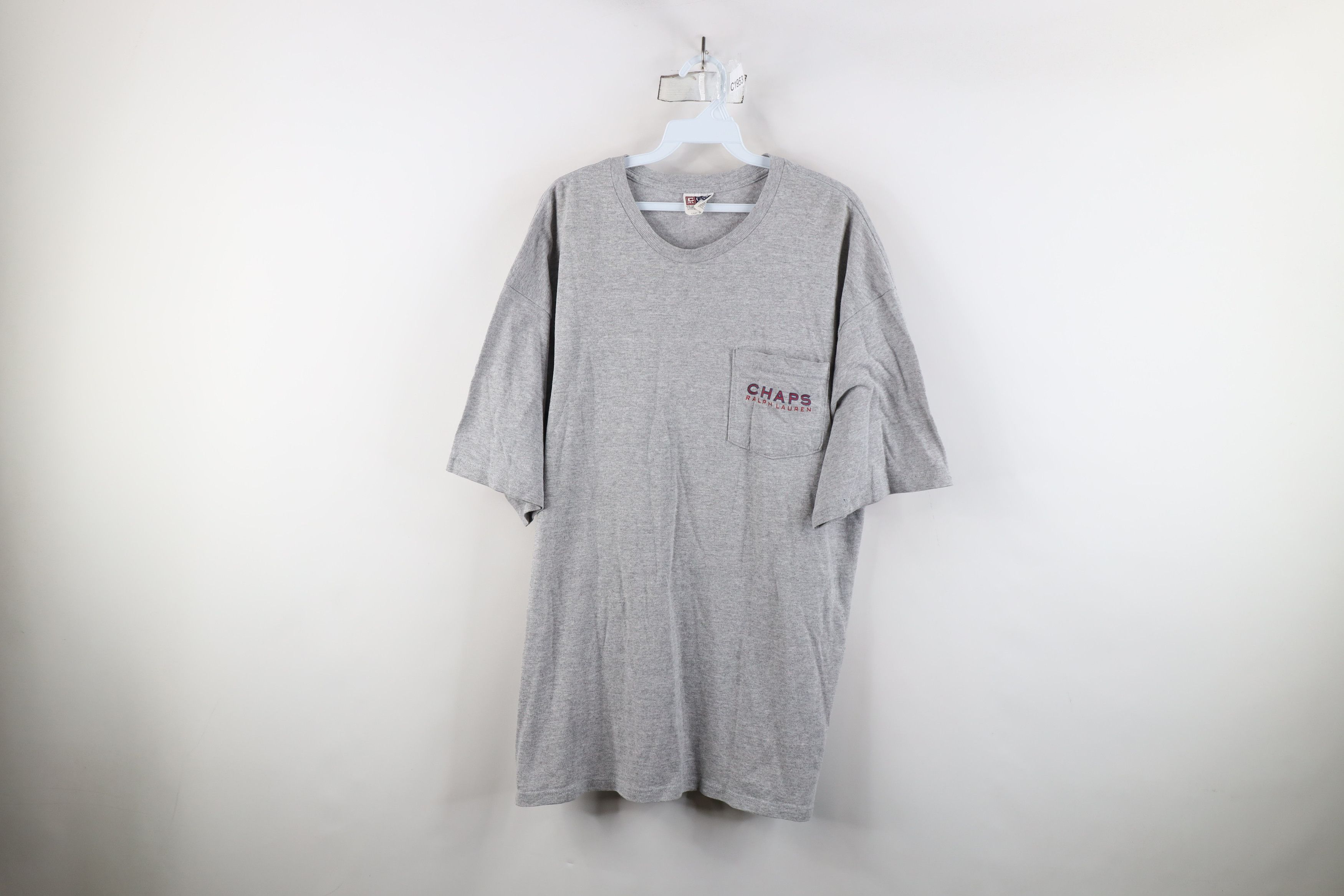Ralph Lauren × Vintage Vintage 90s Chaps Ralph Lauren USA Flag Pocket T-Shirt Gray Size US XL / EU 56 / 4 - 1 Thumbnail