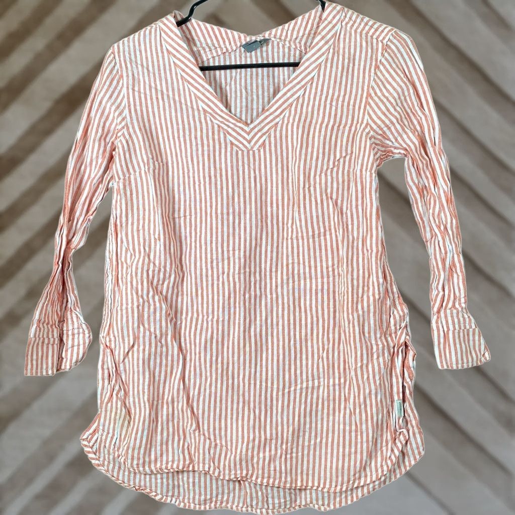 Eddie Bauer Eddie Bauer Women Shirt Orange White Striped Linen Blend Long Sleeve VNeck XS Blouse Shirt Ladies Seasonal Casual Size XS / US 0-2 / IT 36-38 - 1 Thumbnail