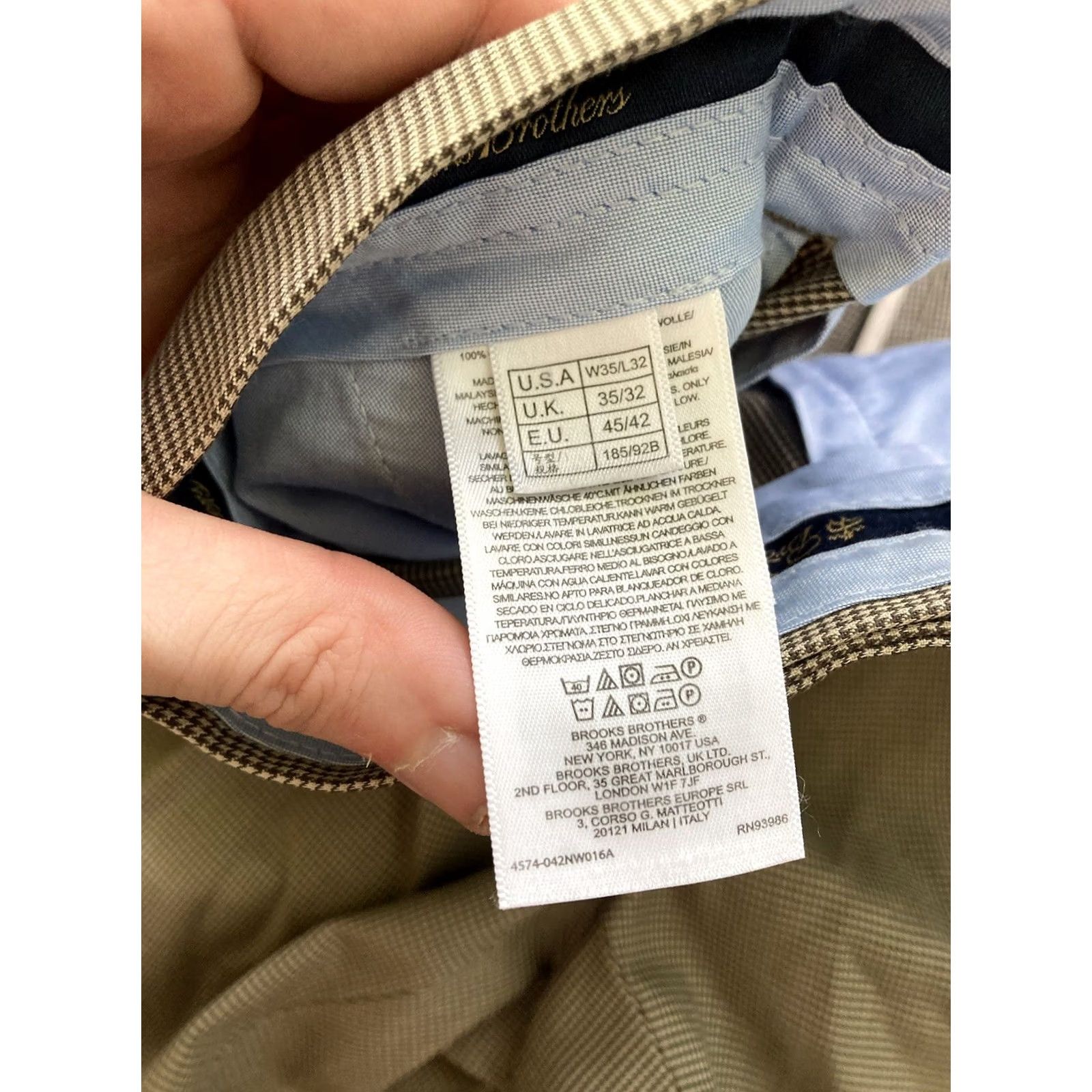 Brooks Brothers Brooks Brothers Pants Mens 35x32 Houndstooth Beige Cotton Dress Pants City Office Career Smart Casual Pockets Zip Regular Inseam 32 Mens Size US 35 - 7 Thumbnail