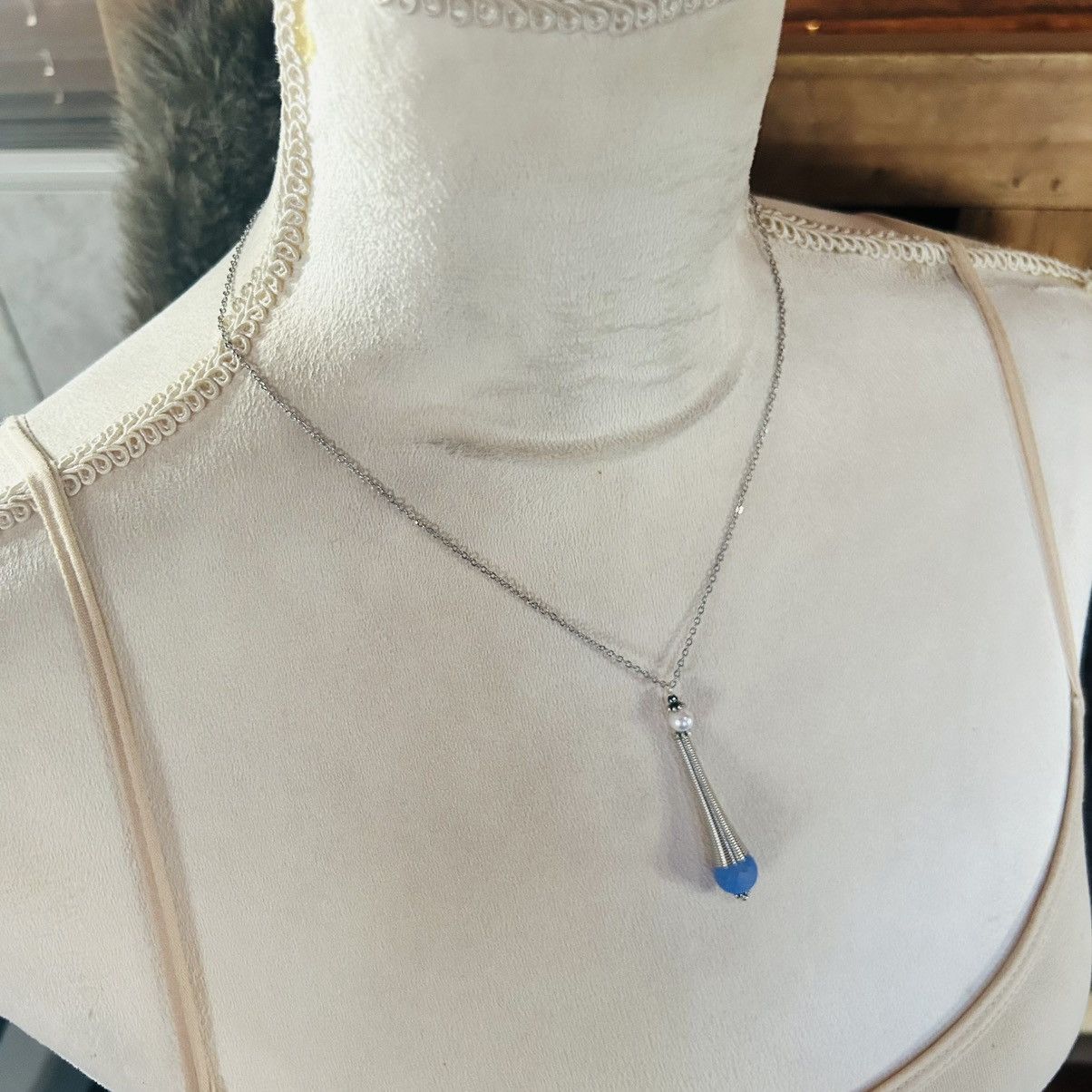 Handmade Handcrafted periwinkle crackle glass silver coil set Size ONE SIZE - 5 Thumbnail