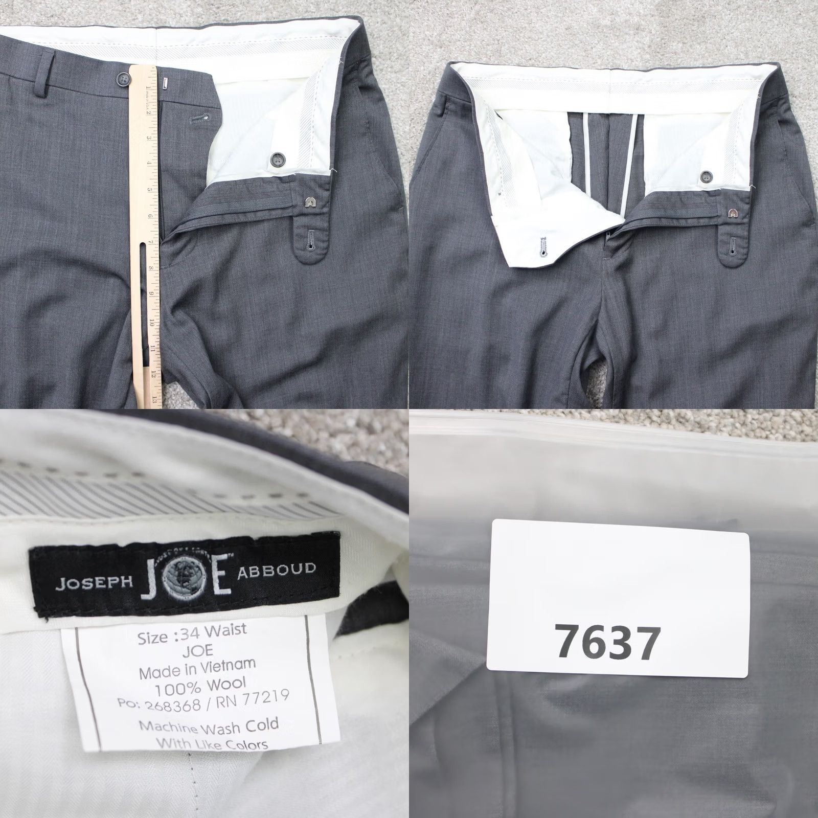 Joseph Abboud Joseph Abboud Pants Mens 34x30 Gray Wool Flat Front Straight Leg Dress Pants XS? Size US 34 / EU 50 - 8 Thumbnail