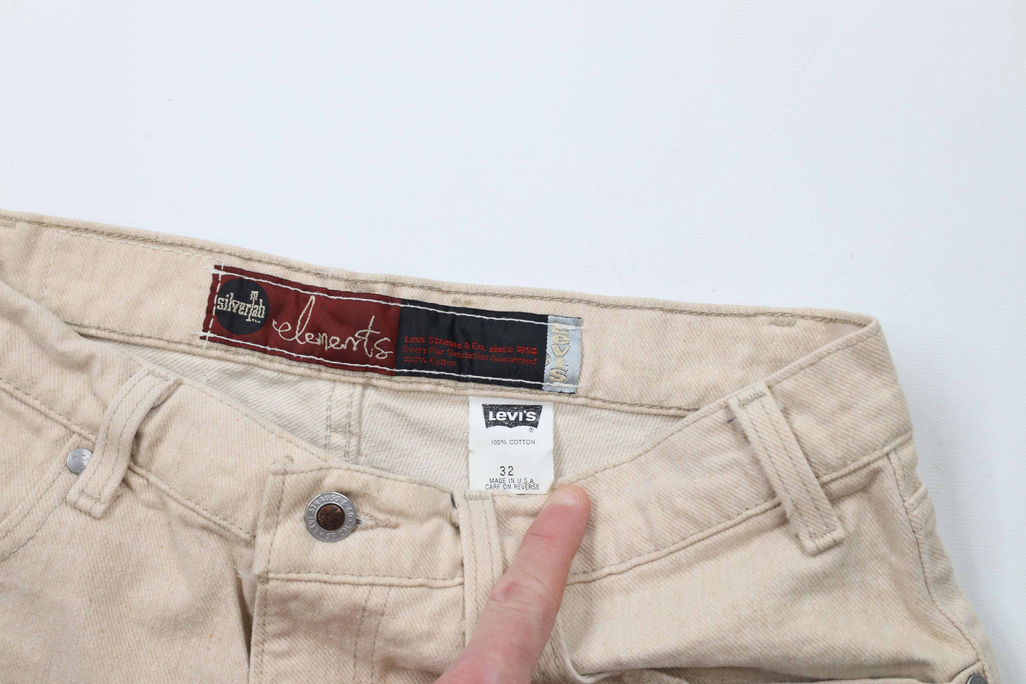 Levi's × Vintage Vintage 90s Levis Silvertab Denim Shorts Jorts Beige USA Size US 32 / EU 48 - 7 Thumbnail