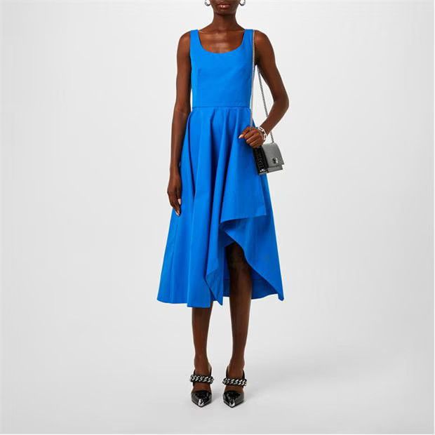 o1g2r1mq0824 Asymmetric Draped Midi Dress in Blue