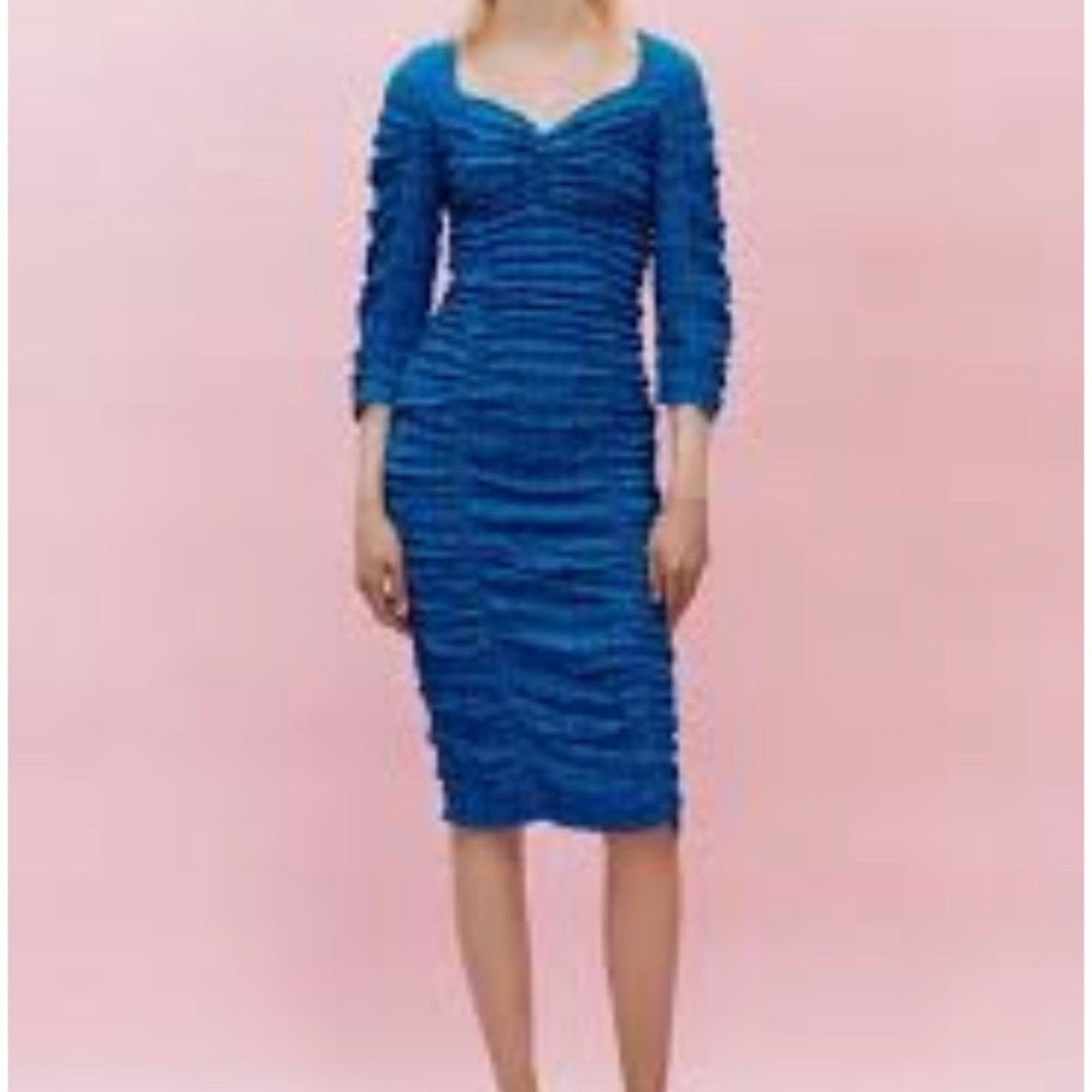 Zara Zara Bright Blue Ruched Bodycon Midi Dress Bloggers Size L / US 10 / IT 46 - 5 Thumbnail