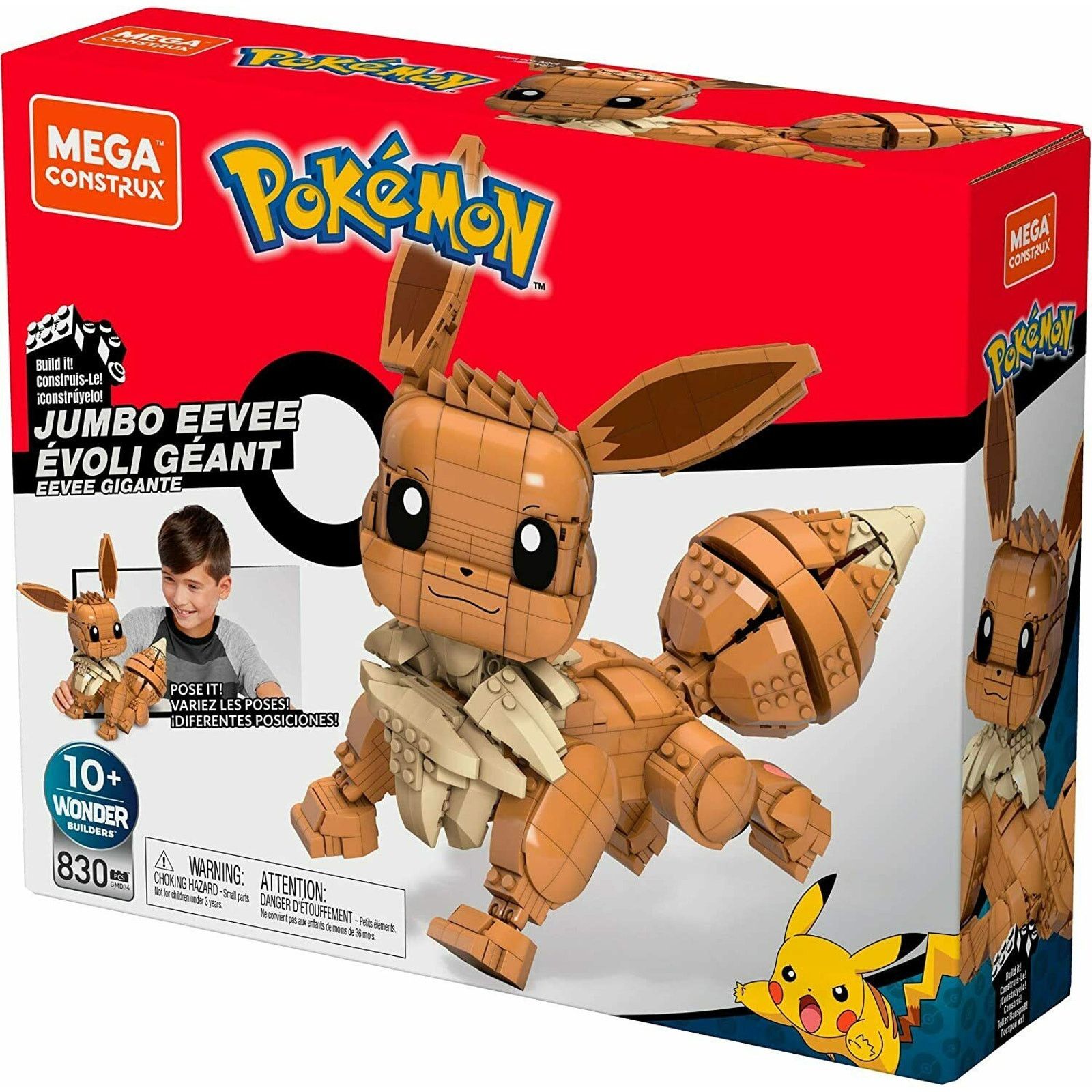 Pokemon Mega Construx Pokémon Jumbo Eevee Set 830 pcs Build Pose Size ONE SIZE - 3 Thumbnail