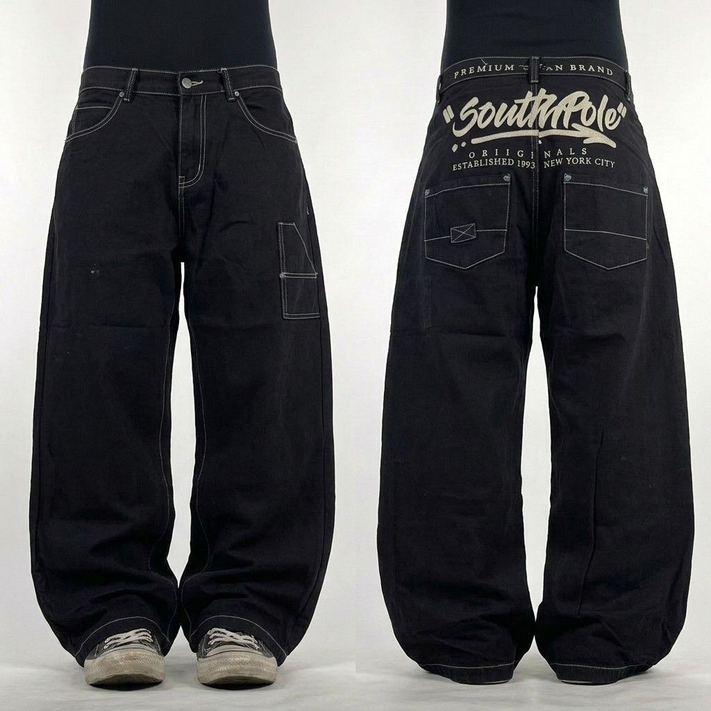 Southpole Y2K South Pole Baggy Wide Leg Red Tab Black Jeans 39