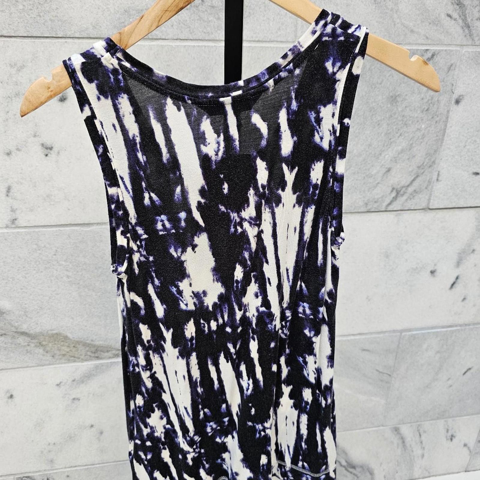 Designer Vera Wang Women's White and Navy Tie-Dye XS Sleeveless Shirt Size XS / US 0-2 / IT 36-38 - 4 Thumbnail