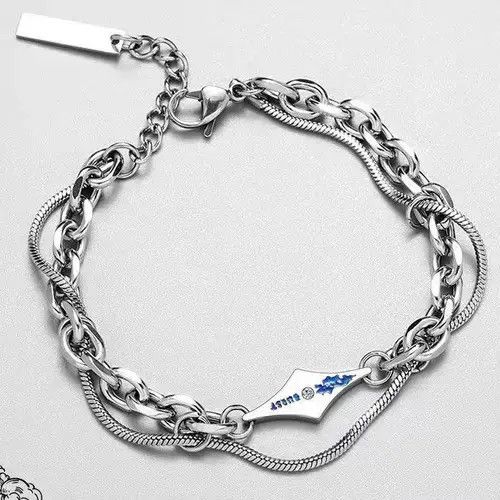 Jewelry Double Layer Titanium Steel Link Chain Bracelet For Men in Silver