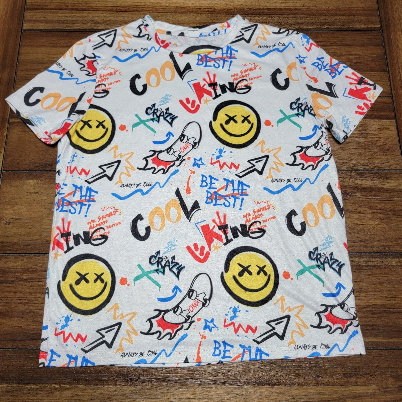 Shein Shein White Tee w/ All Over Skater Graffiti - Size Adult Med Size US M / EU 48-50 / 2 - 1 Thumbnail