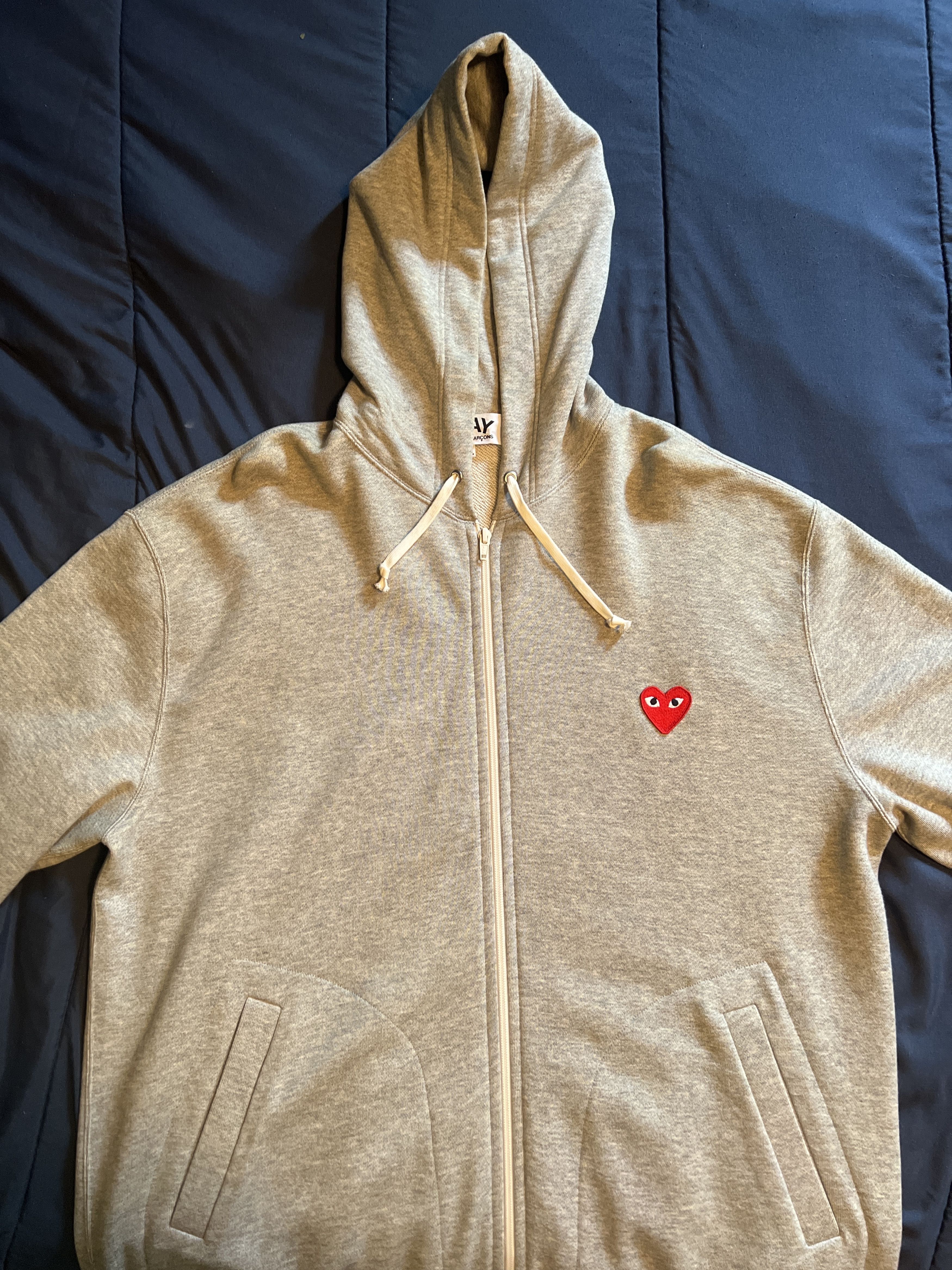 image of Comme Des Garcons Comme Des Garçons Play Zip Hoodie W/ Hearts in Grey, Men's (Size 2XL)