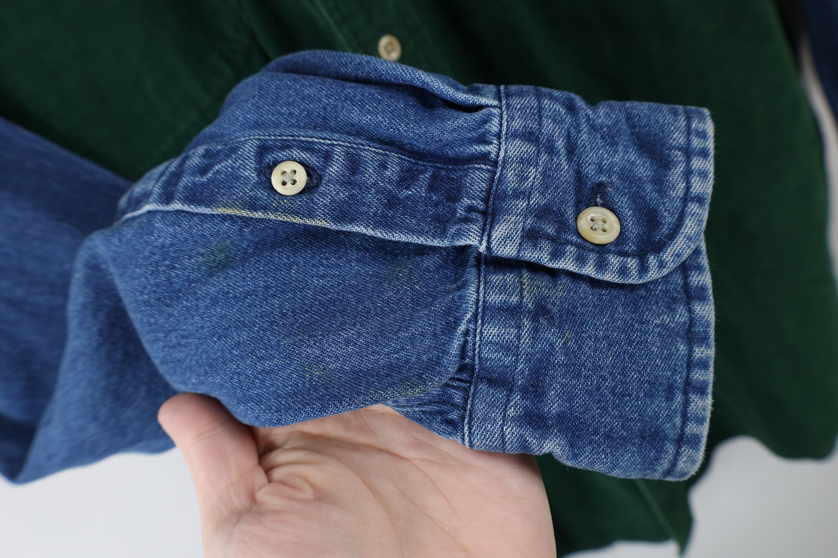 Vintage Vintage 90s Streetwear Block Denim Corduroy Button Shirt Size US L / EU 52-54 / 3 - 6 Thumbnail