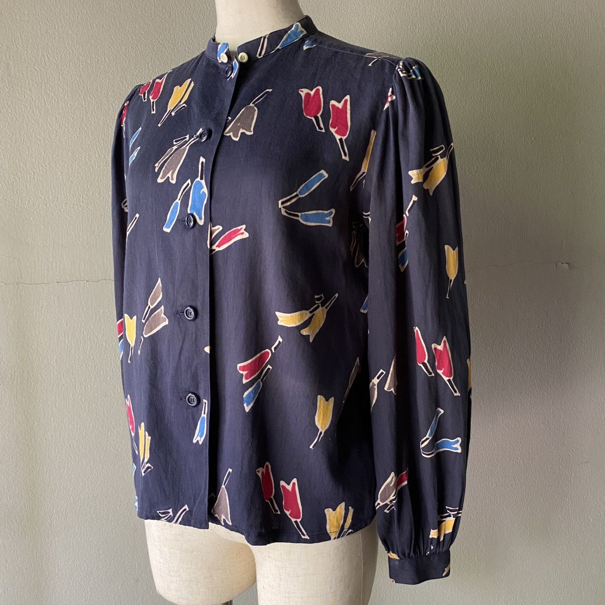 Christian Dior Navy Abstract Tulip Print Blouse