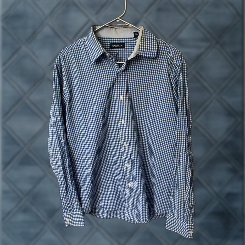 Nautica Nautica Button-Down Gingham Dress Shirt Blue Mens Size L Long Sleeve Classic Vintage No Size US L / EU 52-54 / 3 - 1 Thumbnail