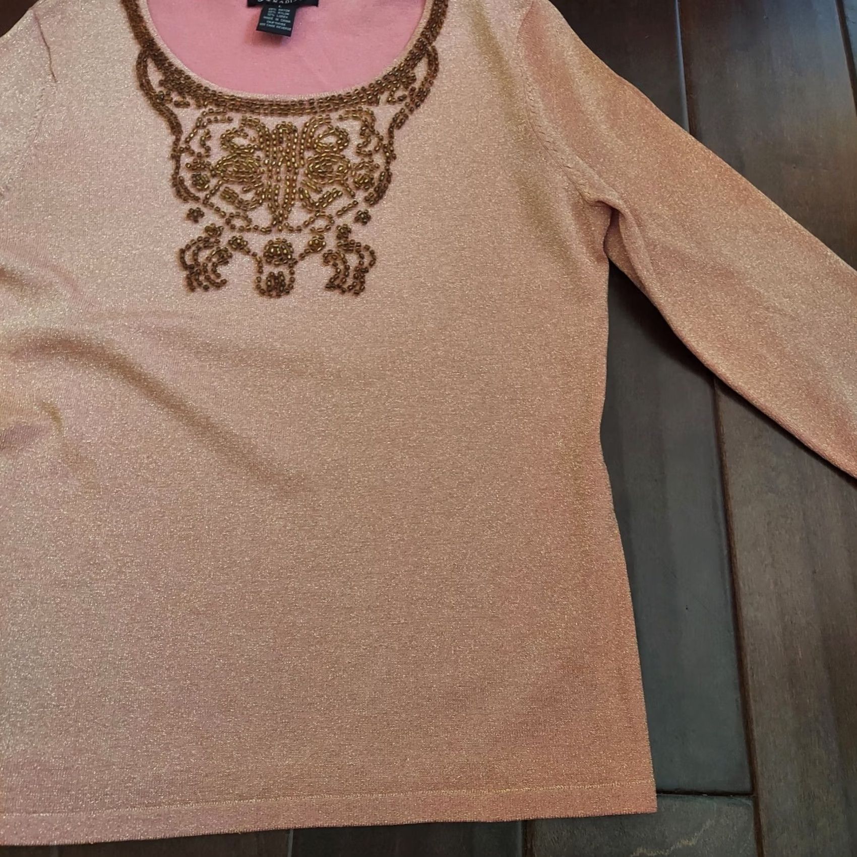 Madison Madison Blouse Shirt Pink Glitter Studded Bead Round Neck Long Sleeve Women's L Size L / US 10 / IT 46 - 4 Thumbnail