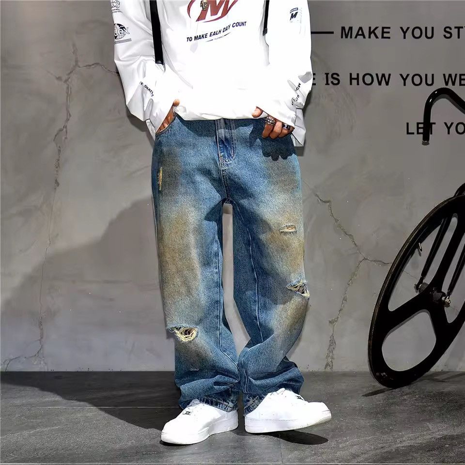 Jean Washed Designer Streetwear Hole Hip Hop Jeans Y2k Pants Size US 34 / EU 50 - 7 Thumbnail