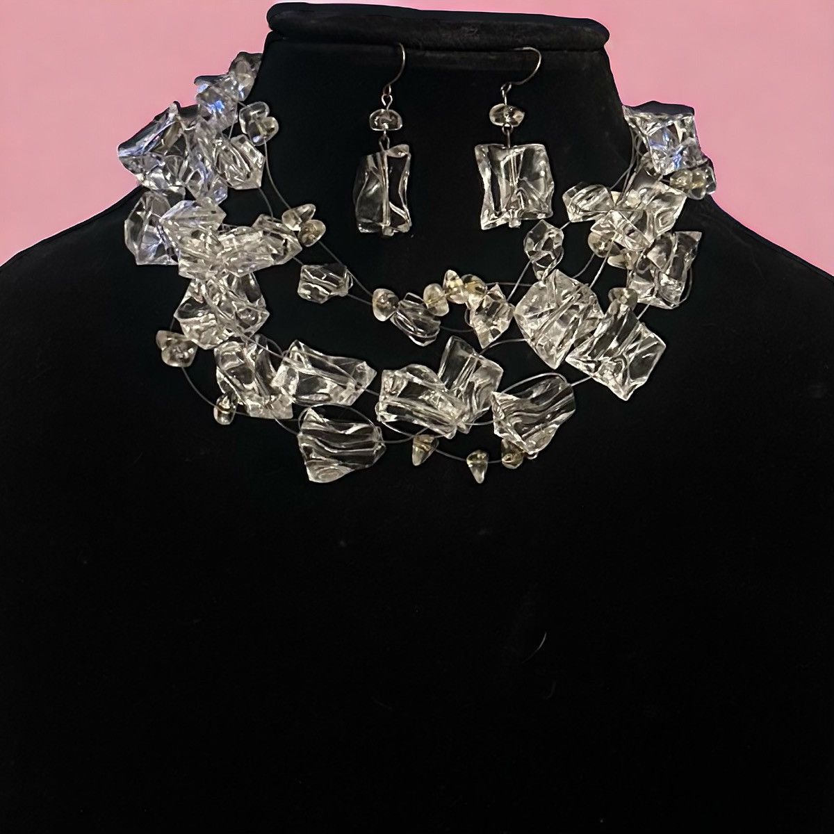 Other Floating lucite ice cube choker necklace and earrings set Size ONE SIZE - 1 Thumbnail