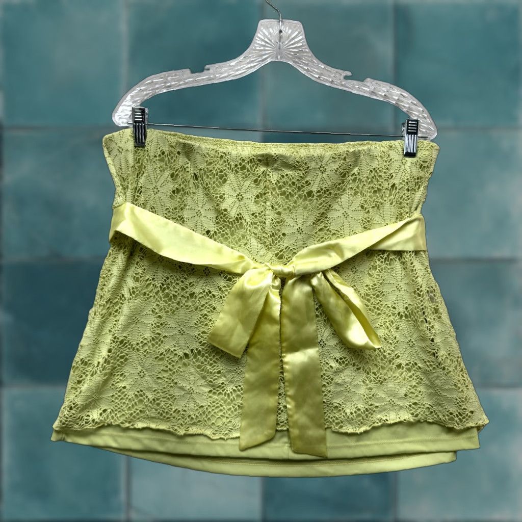 Vintage VINTAGE 90s Y2K Strapless Tube Top Green Coquette Boho Fairy Whimsigoth M.K.M Designs Shirt 1X XL Womens Grunge Lace Size XL / US 12-14 / IT 48-50 - 1 Thumbnail