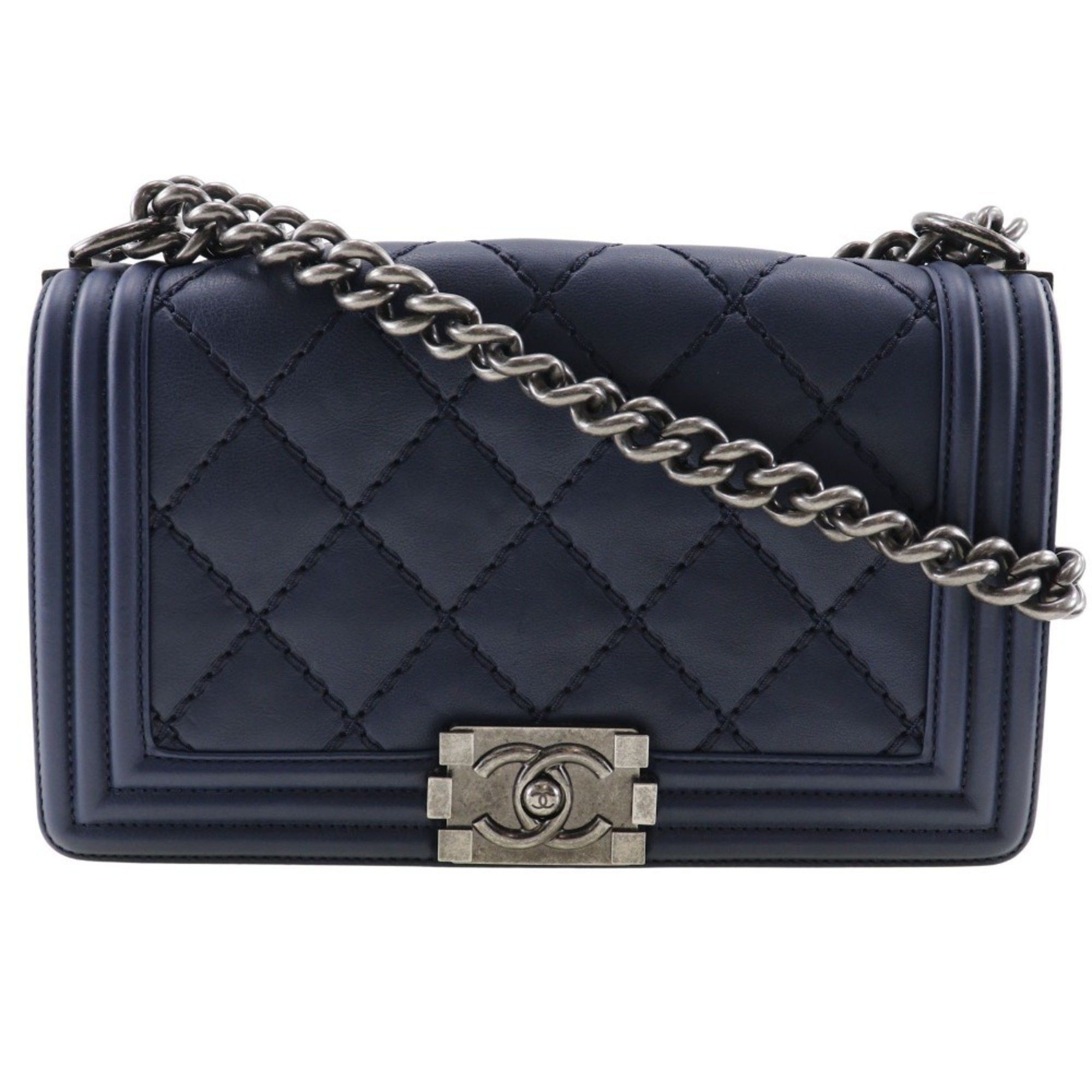 Chanel CHANEL Boy Chanel Shoulder Bag Chain Matelasse Lambskin Navy Flap Women's Size ONE SIZE - 1 Thumbnail
