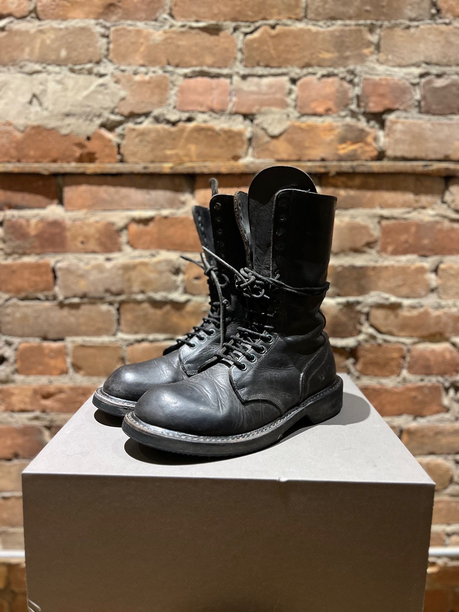 Rick Owens Rick Owens Leather Combat Boots – Side Zip – 45488