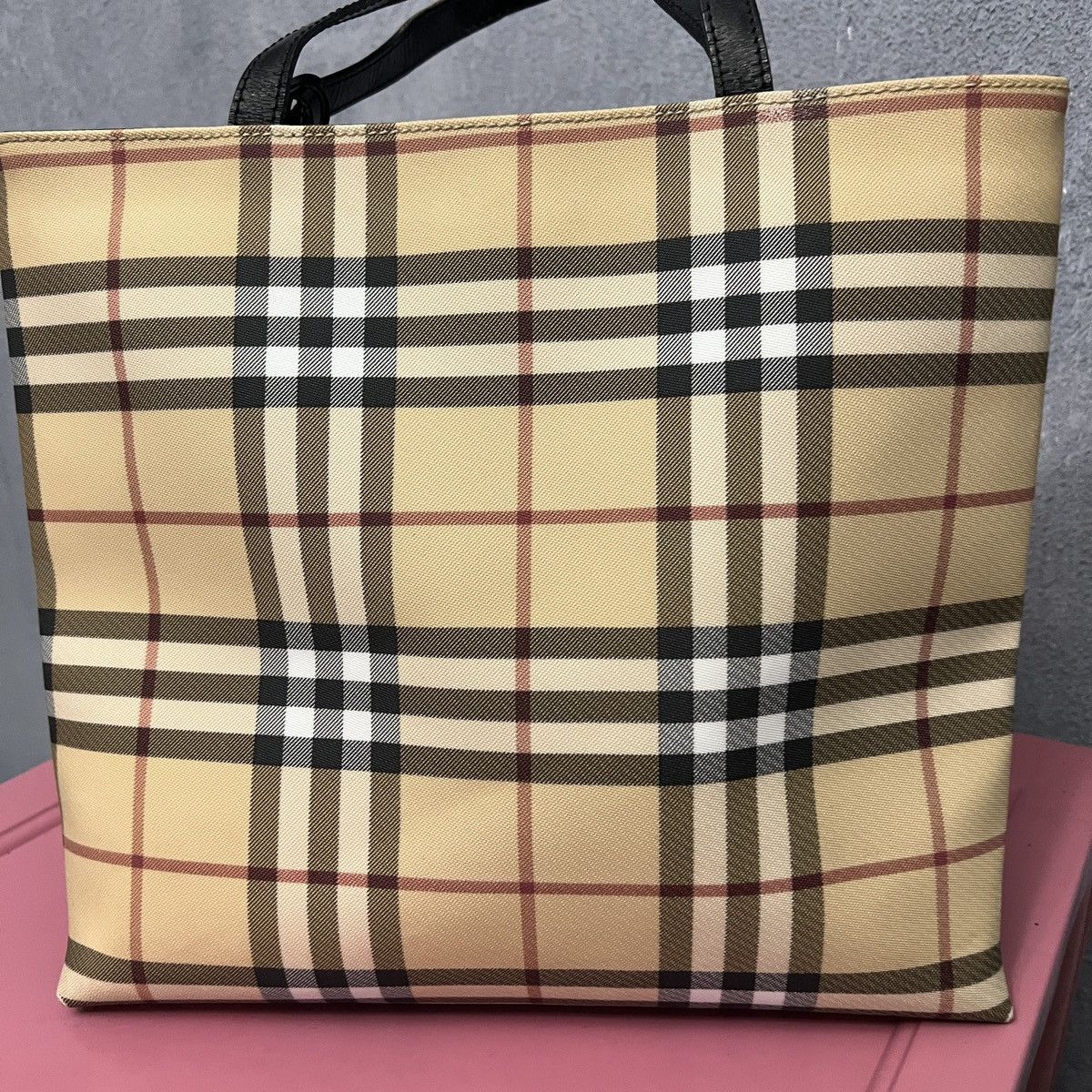 Burberry London Beige Nova Check Tote Double Handles Bag