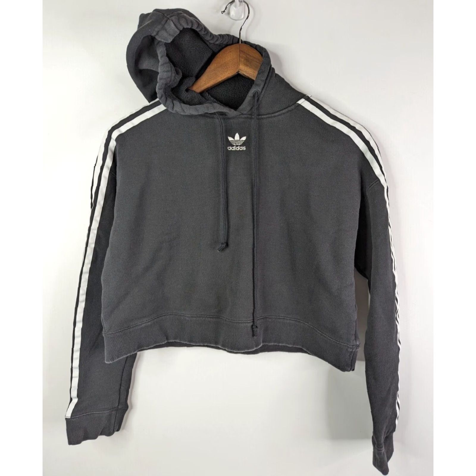 Adidas Adidas Cropped Hoodie 3 Stripes Trefoil Black White Classic Women's XS Hoodie Girls Footwear & Apparel Size XS / US 0-2 / IT 36-38 - 2 Thumbnail