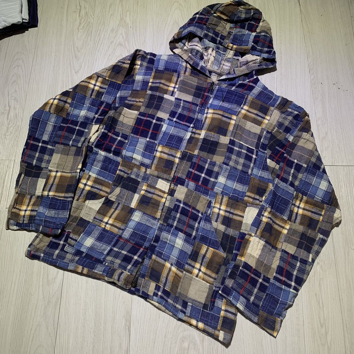 Vintage Vintage Patchwork Flannel Checked Zip Hoodie Size US L / EU 52-54 / 3 - 1 Thumbnail