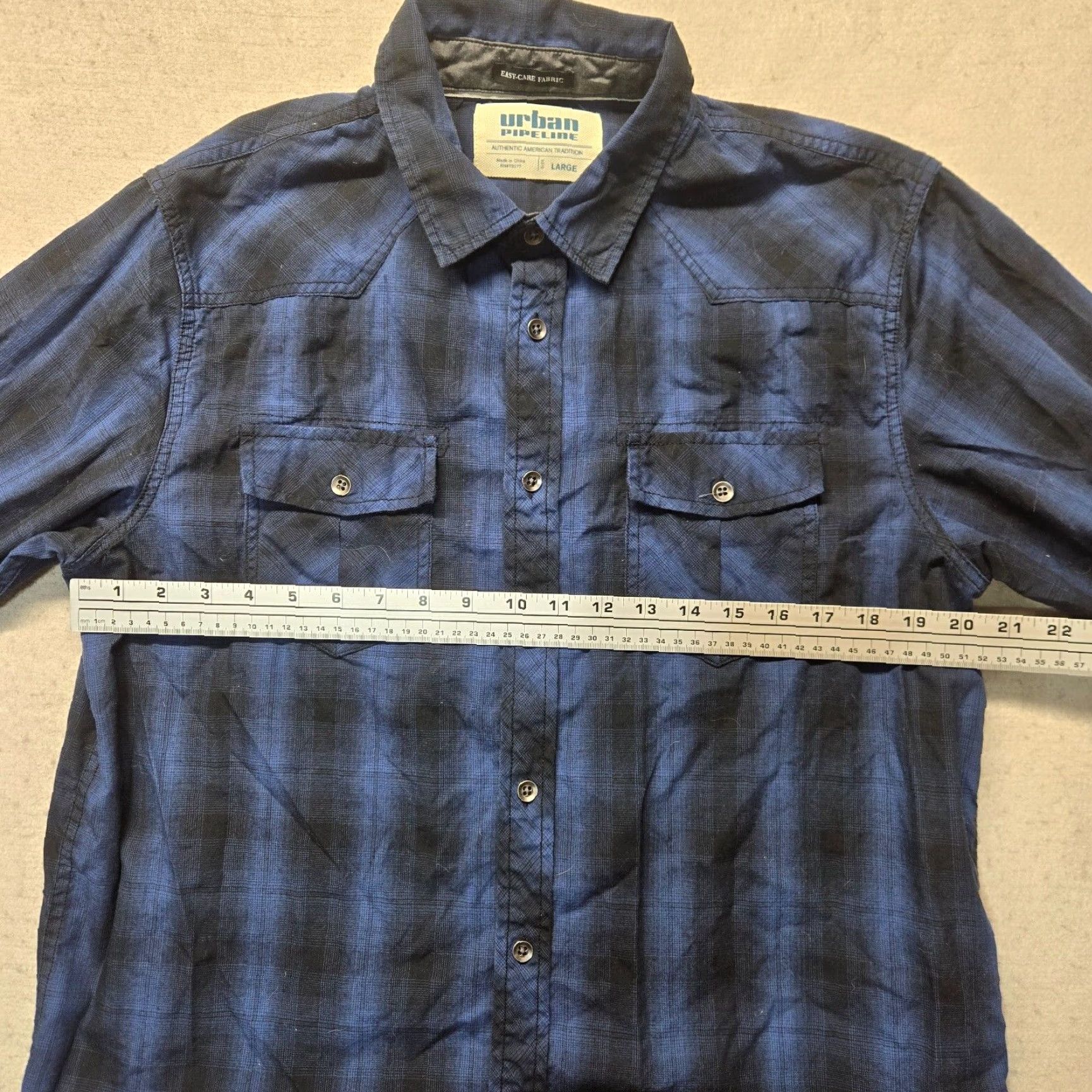 Vintage Urban Pipeline Button Up Shirt Blue Black Plaid Adult L Regular Cotton Mens Size US L / EU 52-54 / 3 - 4 Thumbnail