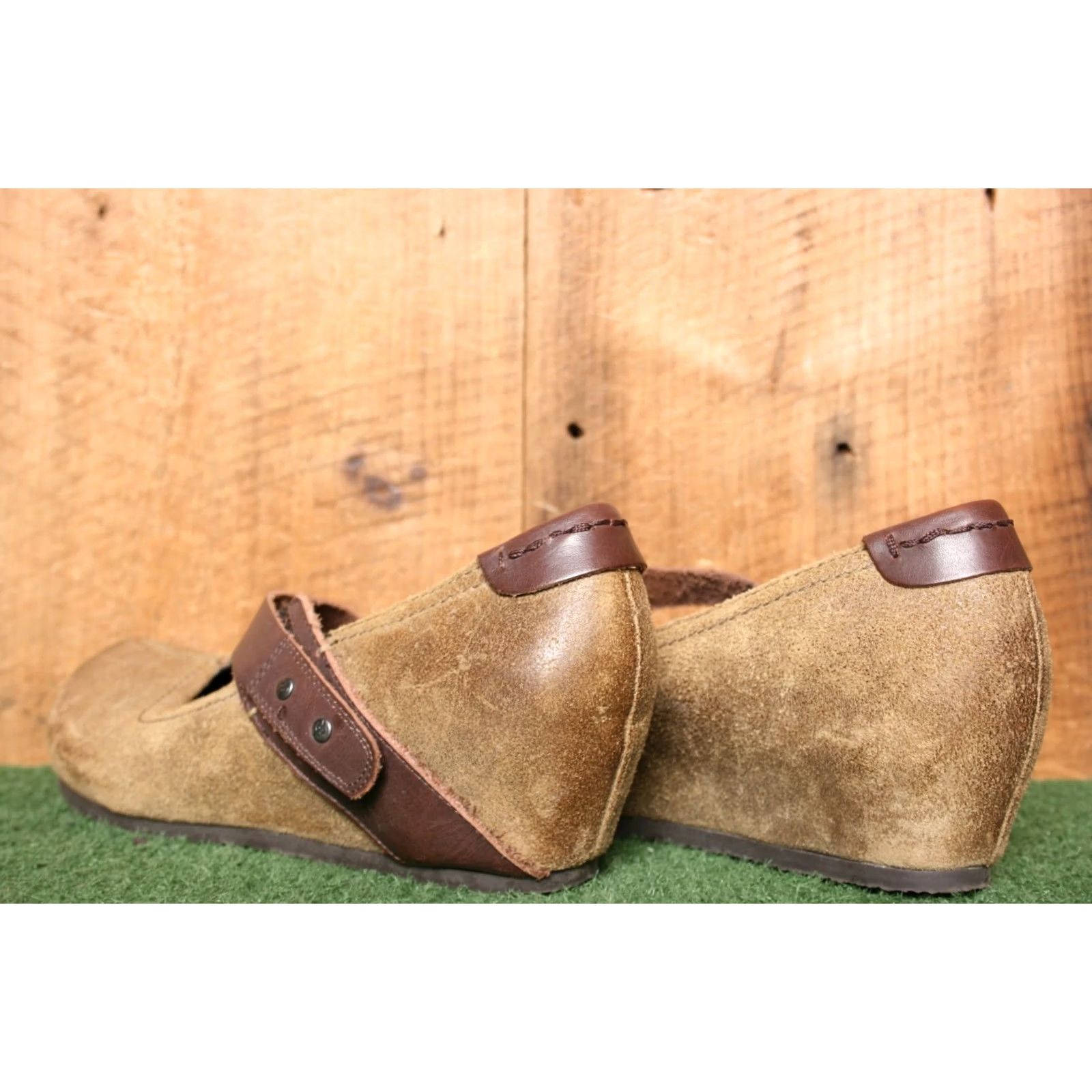 Vintage OTBT Salem Brown Burnished Suede Wedge Heel Mary Jane Clog Loafers Sz. 9M Womens Shoes Size US 9 / IT 39 - 3 Thumbnail