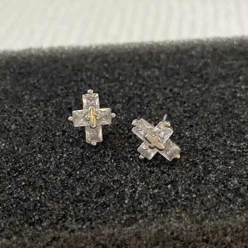 Designer × Sterling Silver Cross Stud Earrings for Men Women,Cross Earrings Size ONE SIZE - 3 Thumbnail