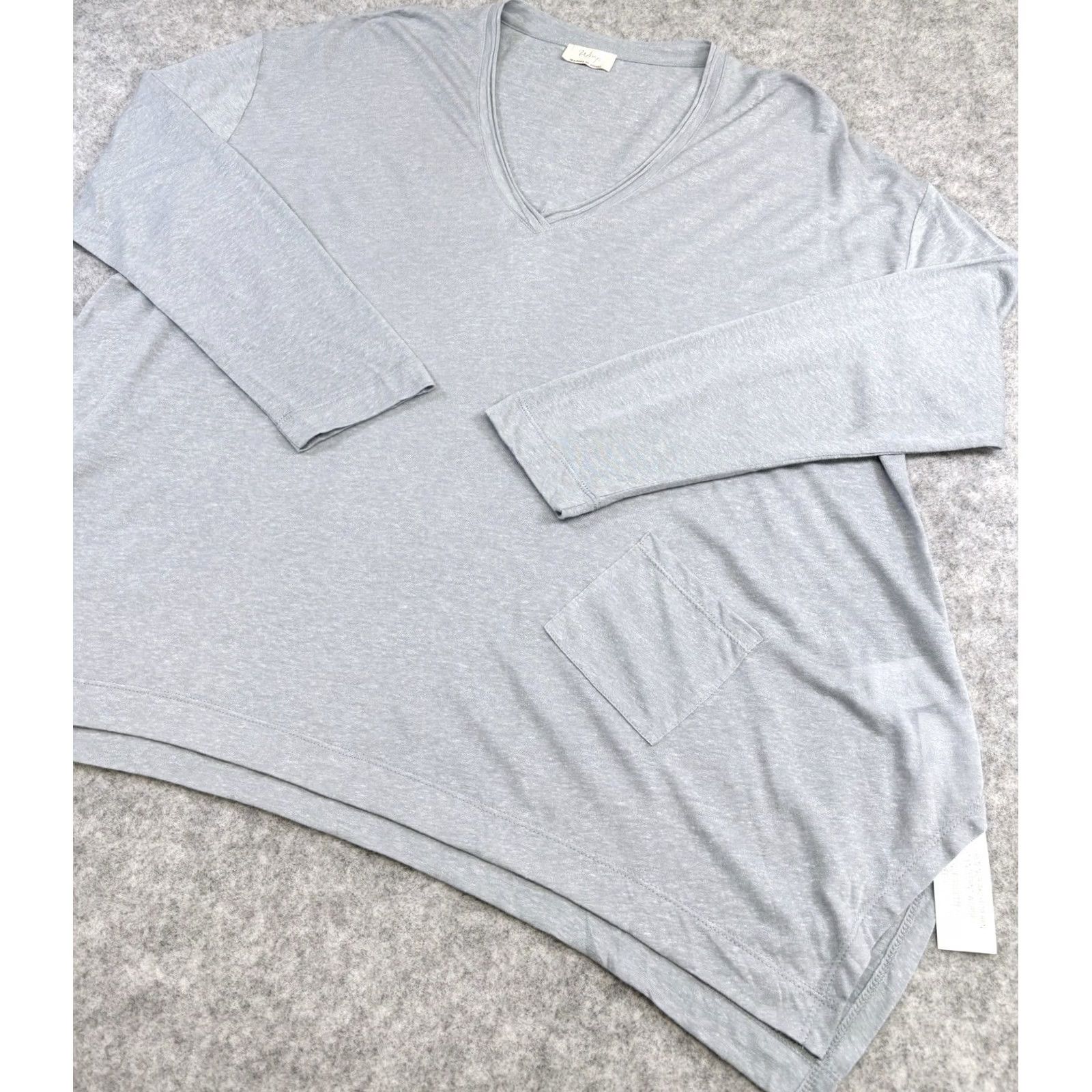 Vintage Wrap London Top UK20 Women’s Steel Blue Long Sleeve BNWT Defect Back Snag Linen Tencel Pullover V-Neck Casual Shirt Ladies Size 3XL / US 20-22 - 3 Thumbnail