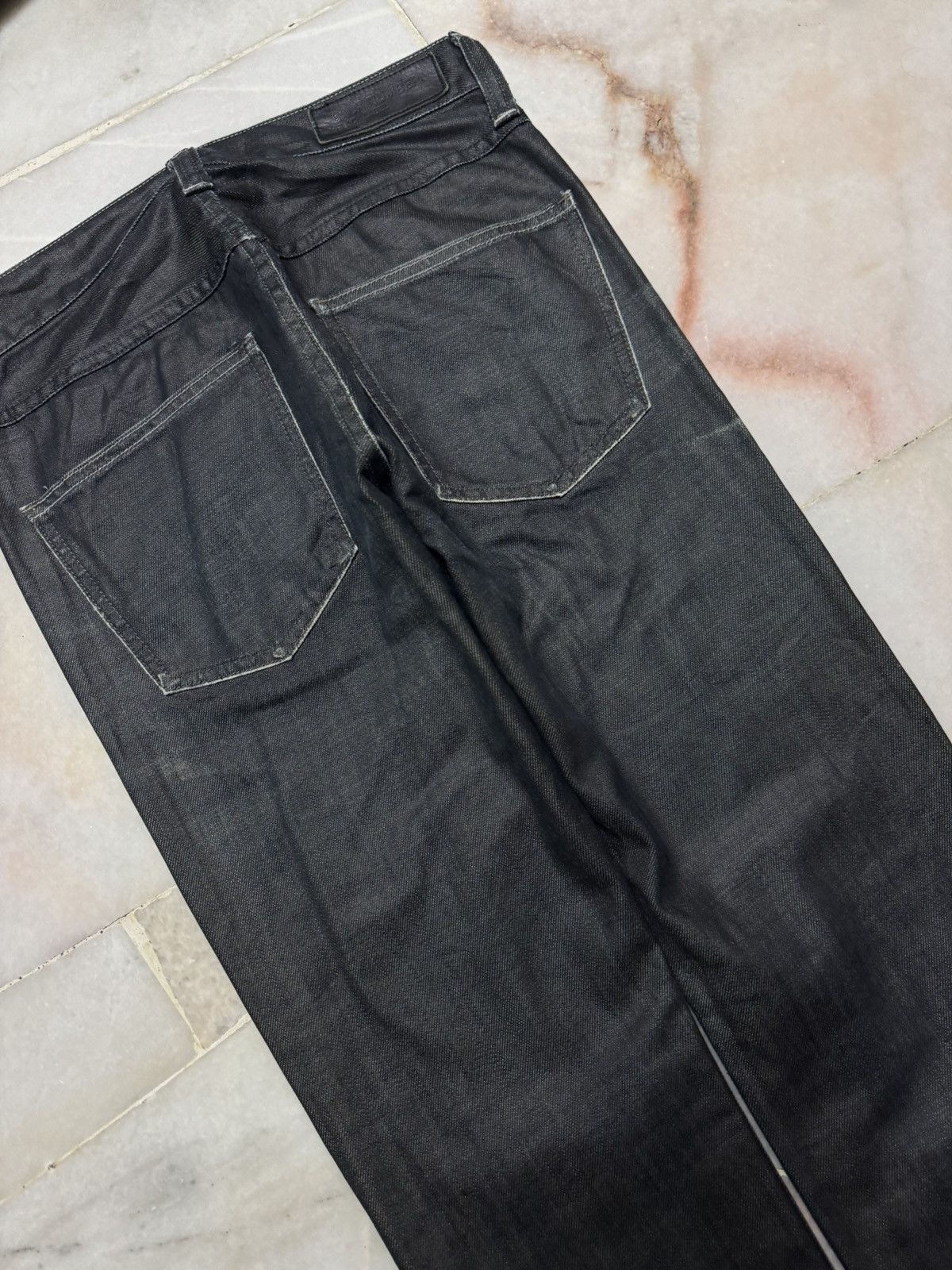 Japanese Brand VINTAGE BACK NUMBER WAXED BLACK JEANS MUDWASHED Size US 27 - 11 Thumbnail
