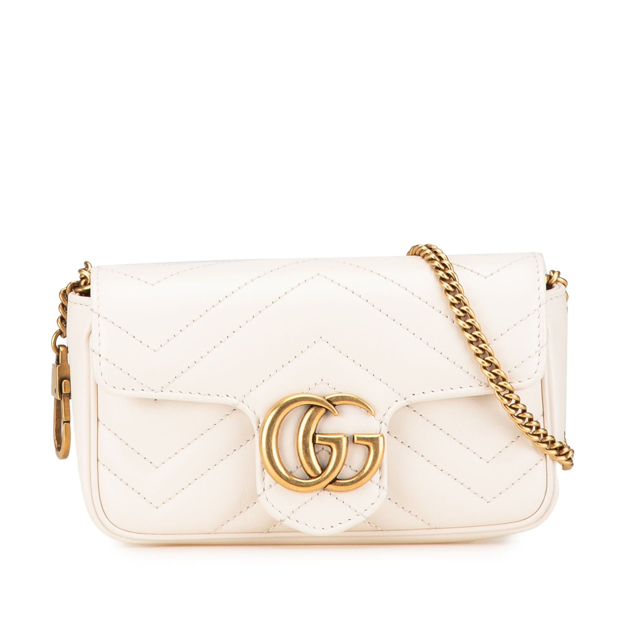 Gucci Gucci Super Mini GG Marmont Leather Matelasse Flap Crossbody White Size ONE SIZE - 1 Thumbnail